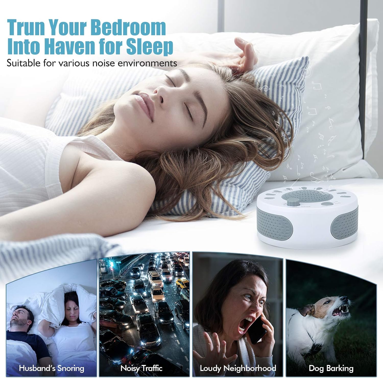 White Noise Machine for Sleeping, Portable Sleep Sounds Machine with 9 High Fidelity Nature Sounds, 3 Timers and Volume Control, Sleep Therapy Machines for Baby Kids Adults Home Bedroom Office Travel