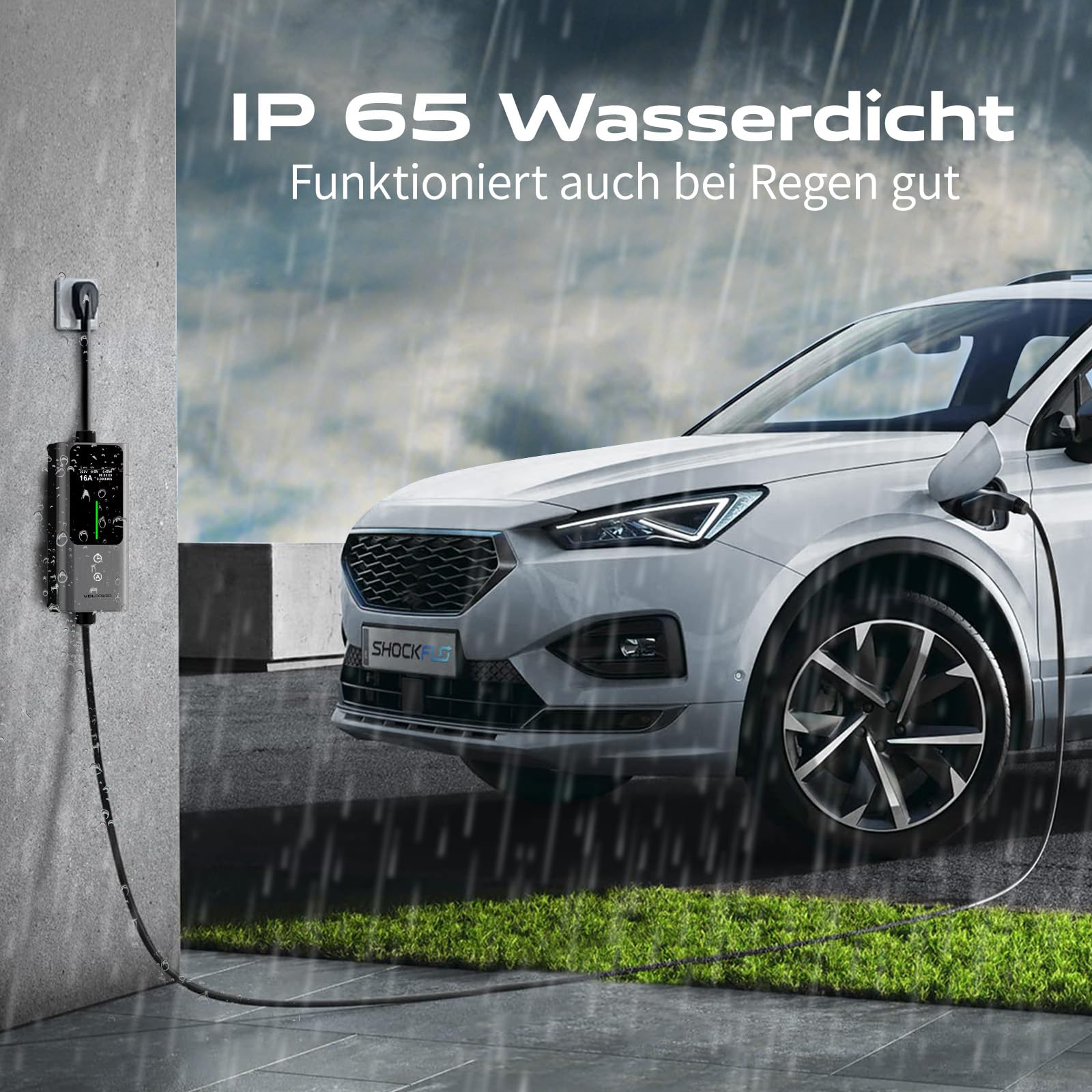 Typ 2 Ladekabel Schuko 3,68kW | 6-16A | 5M, 1-phasig EV Ladegerät Typ 2 Schuko mit Steuerbarer Digitalanzeige, E Auto Ladekabel Schuko IP65 für Elektroautos IEC 62196-2 PHEV/EV VDLPOWEREU
