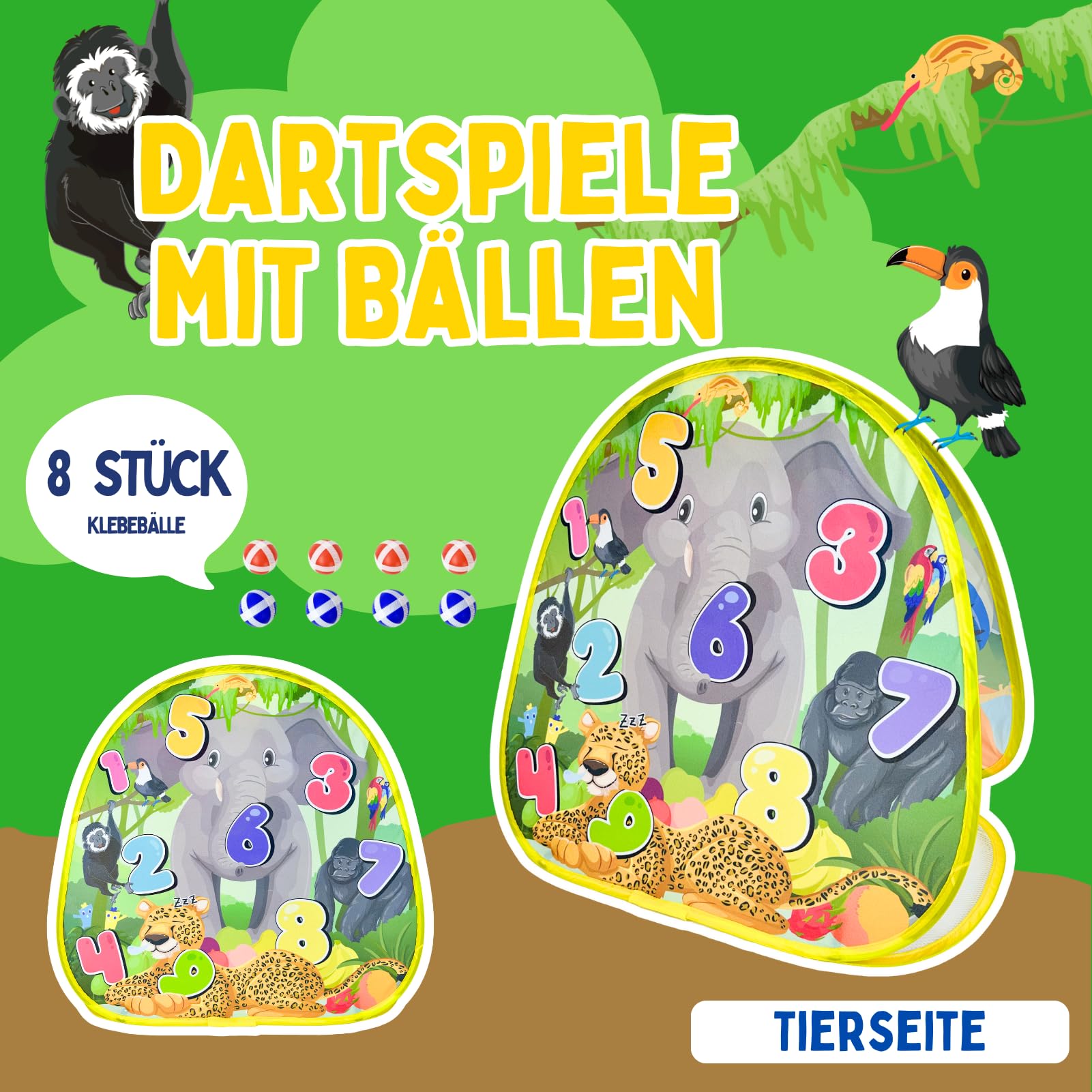 2-in-1 Dinosaurier & Tier Wurfspiel – Beidseitige 27"-Zieltafel mit 6 Beanbags – Indoor & Outdoor Spielzeug für Kinder ab 3 Jahren Exklusiv bei Amazon