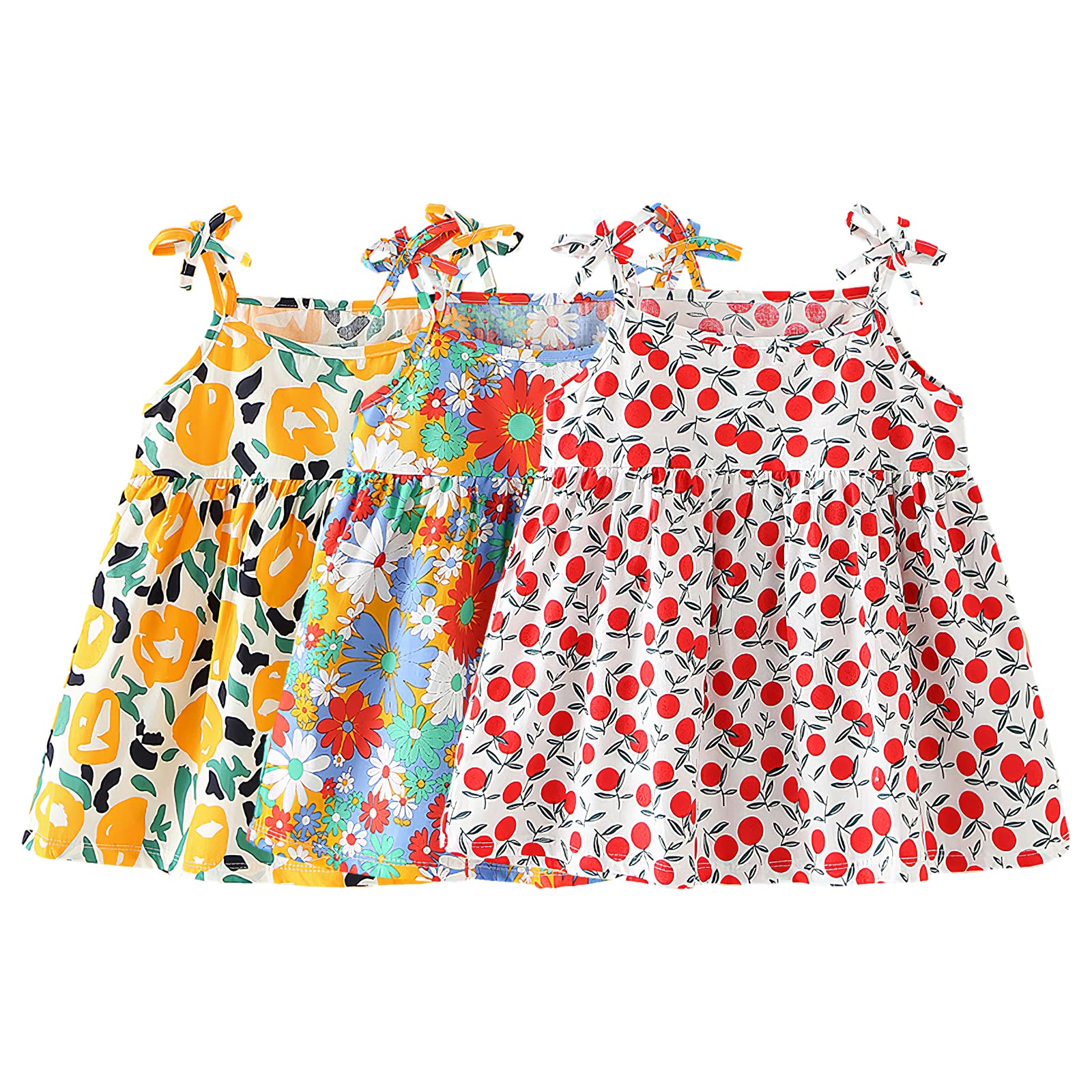 amropi Pack de 3 Vestidos sin Mangas para Bebé Niña Algodón Floral Casual Vestido 0-3 años