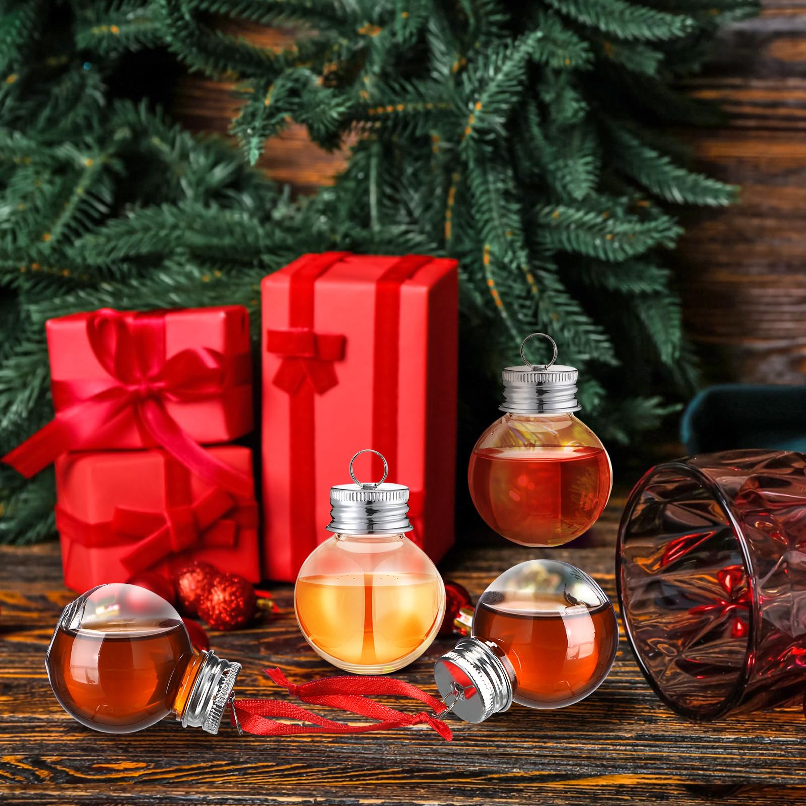 Patelai Lot de 100 boules de Noël en verre à liqueur en plastique à remplir pour sapin de Noël - Ampoules de bouteille d'eau pour décoration de fête d'intérieur et d'extérieur (transparent avec