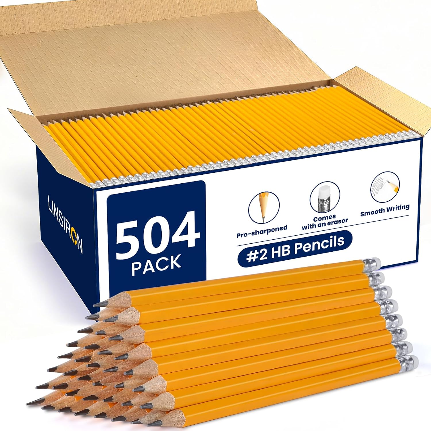 Pencils Pre-Sharpened #2 Pencil with Erasers, Yellow,7.5in 504 Pack
