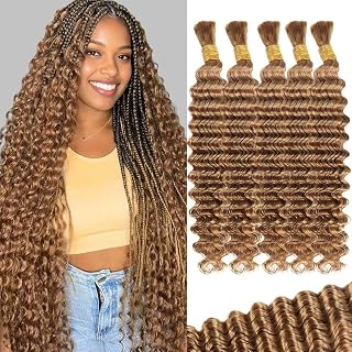 160g 5 Bundles/Pack Honey Blonde Human Braiding Hair for Boho Braids 14 Inch Curly Boho Hair for Braiding Knotless 12A Deep Wave Bulk Bohemian Color 27