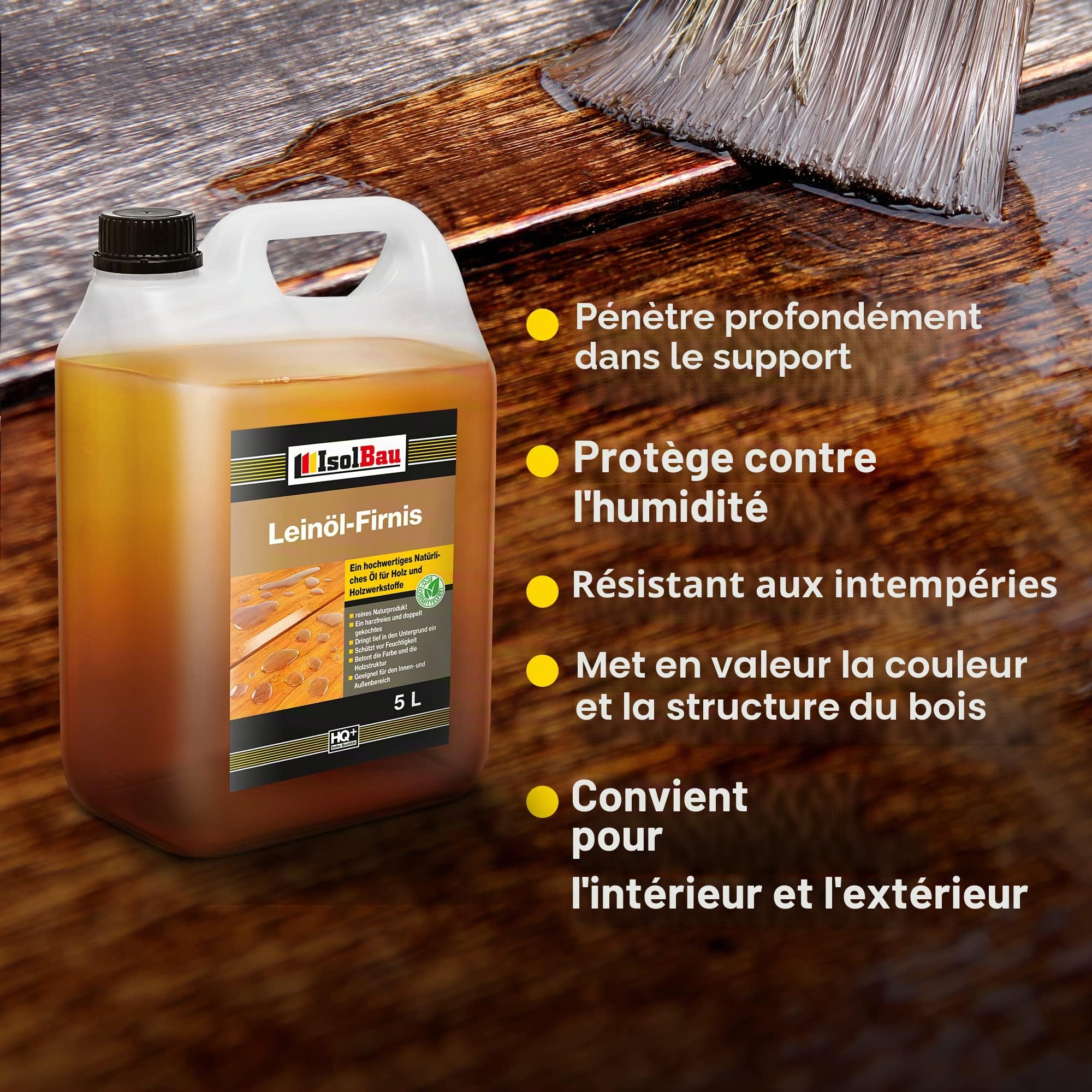 Huile de lin doublement bouillie - 5 l de vernis protecteur pour le bois - Naturelle