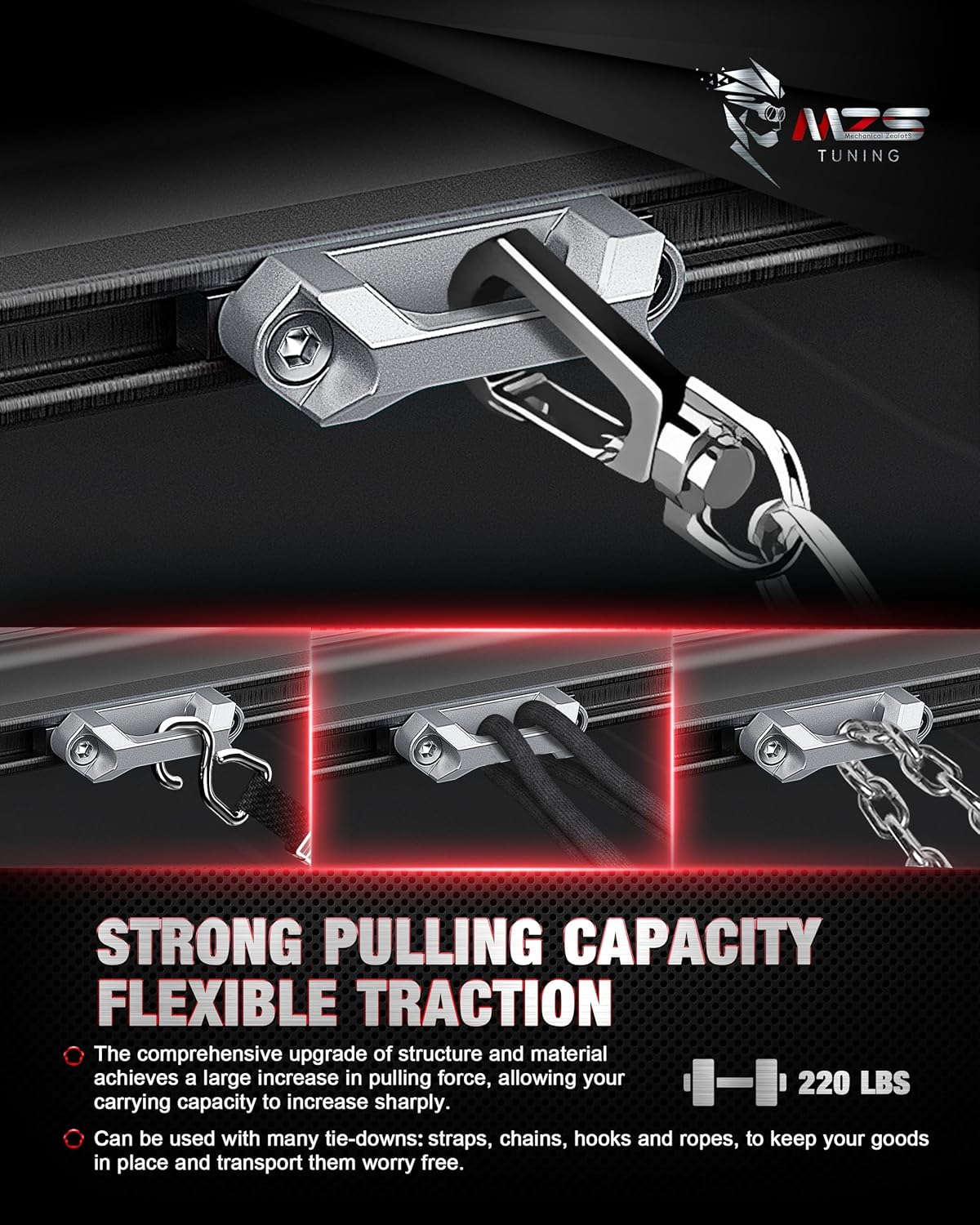 MZS Bed Cleats Truck Rail Tie Down Anchors Compatible with Tacoma Tundra Pickup for Cargo Trailer, Replace PT278-35160 PT278-0C010, Pack of 4