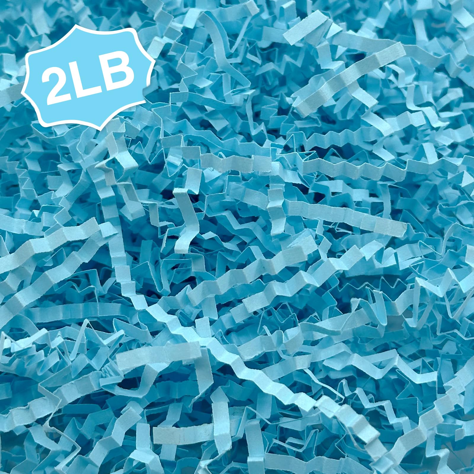 Corlcol 2LB Crinkle Cut Paper Shred Filler for Bag Gift Box Basket Confetti Paper Shreded Stuffing Decorations(Light Blue)
