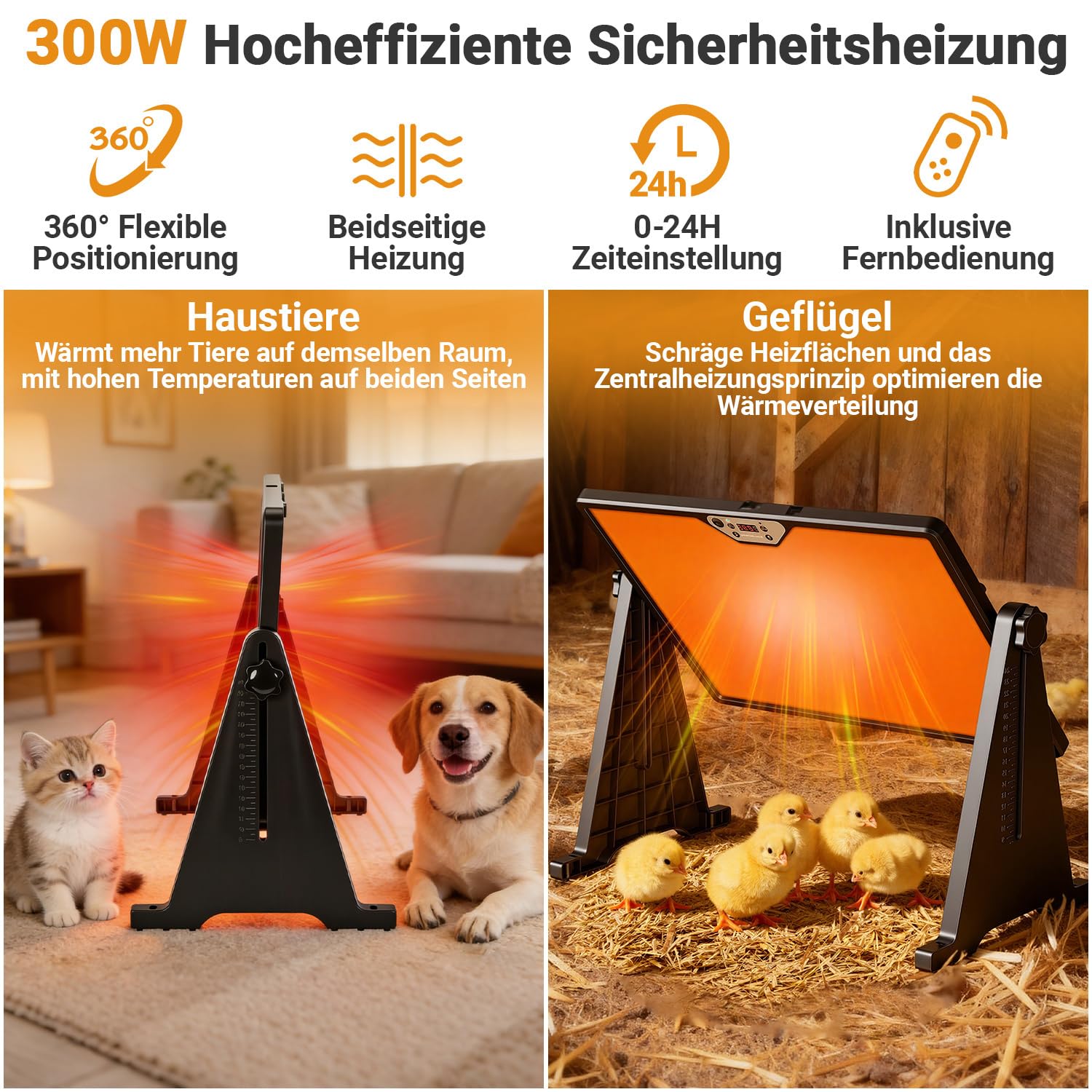 Płyta grzewcza dla piskląt, 300 W, dwustronne ogrzewanie kurnika z pilotem zdalnego sterowania, timer, oświetlenie, regulowana płyta grzewcza 30-75°C, regulacja wysokości 31-42 cm, do siedlisk