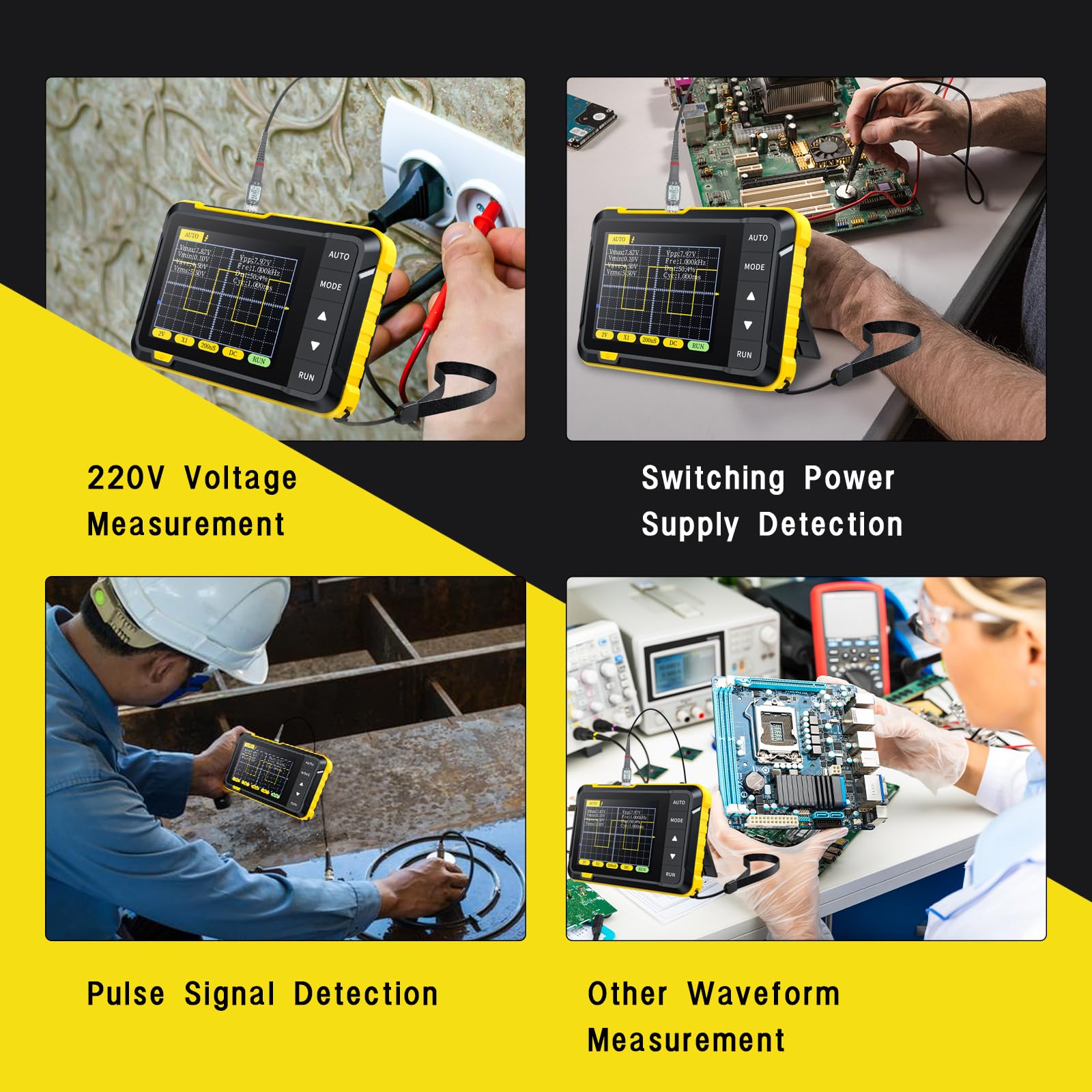 Osciloscopio Digital, 2.8" TFT Mini Oscilloscope 200KHz Ancho de Banda con 2.5MS/s Frecuencia de Muestreo, Modo de Disparo Auto/Nomal/Simple para Principiantes, Bricolaje, Uso Doméstico