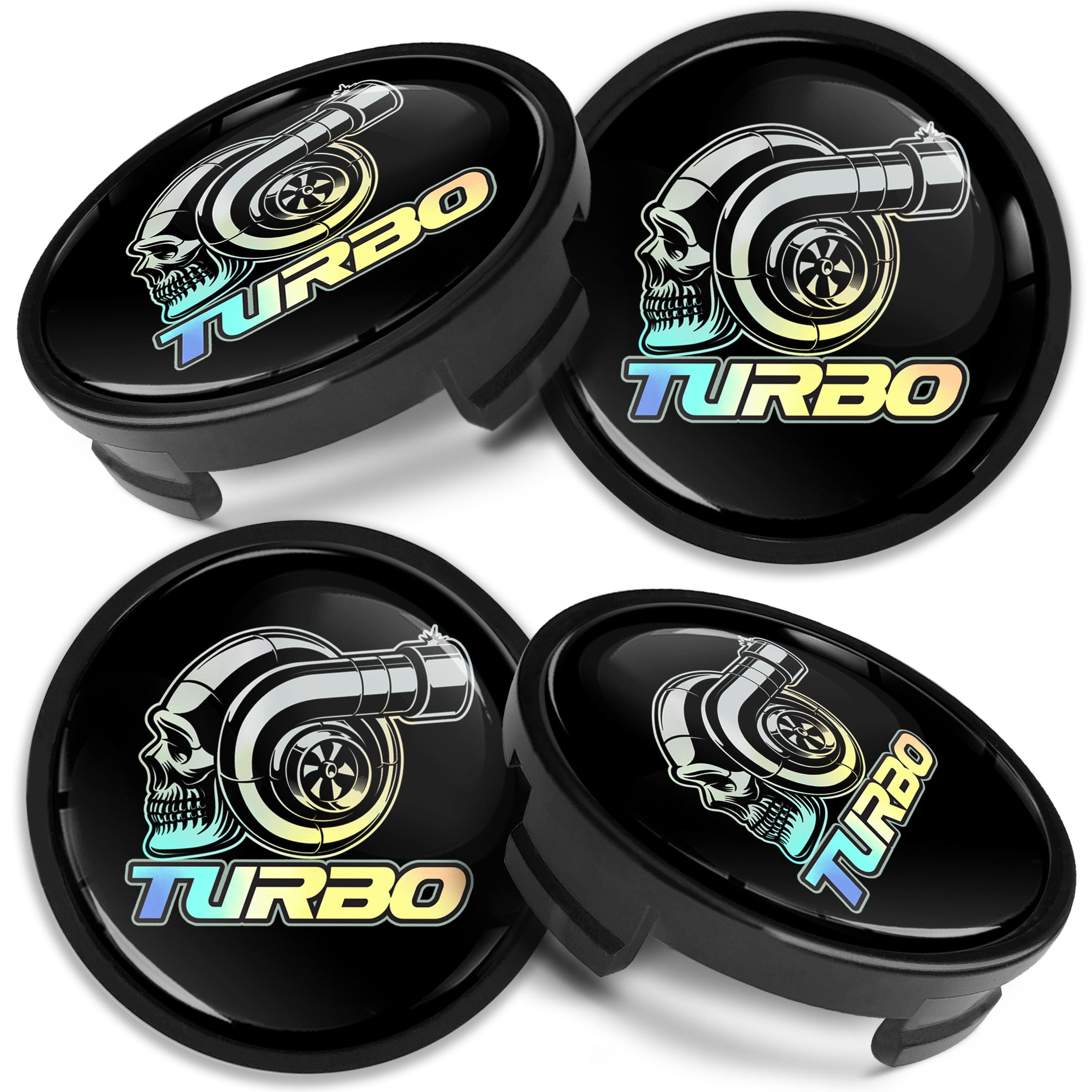 54 mm Hub Cap Set of 4 - Compatible with Ford Wheel Centre Caps for Alloy Wheels with Numerous Unique High Quality Designs (Turbo Skull CF 36)
