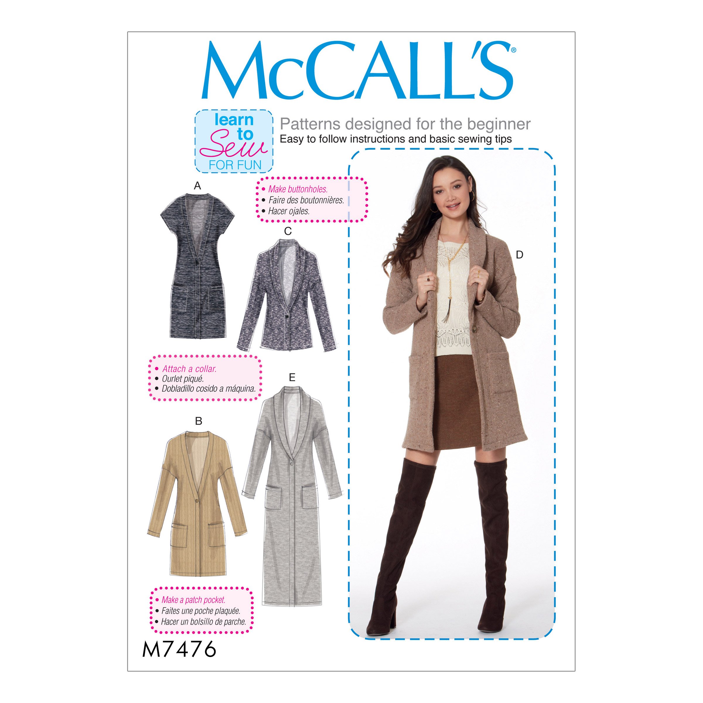 McCall's Patterns Kesim Desenli Yelek ve Ceket, Çok Renkli, Ölçüler XSM-MED-P, 78 x 152 x 0,64 cm