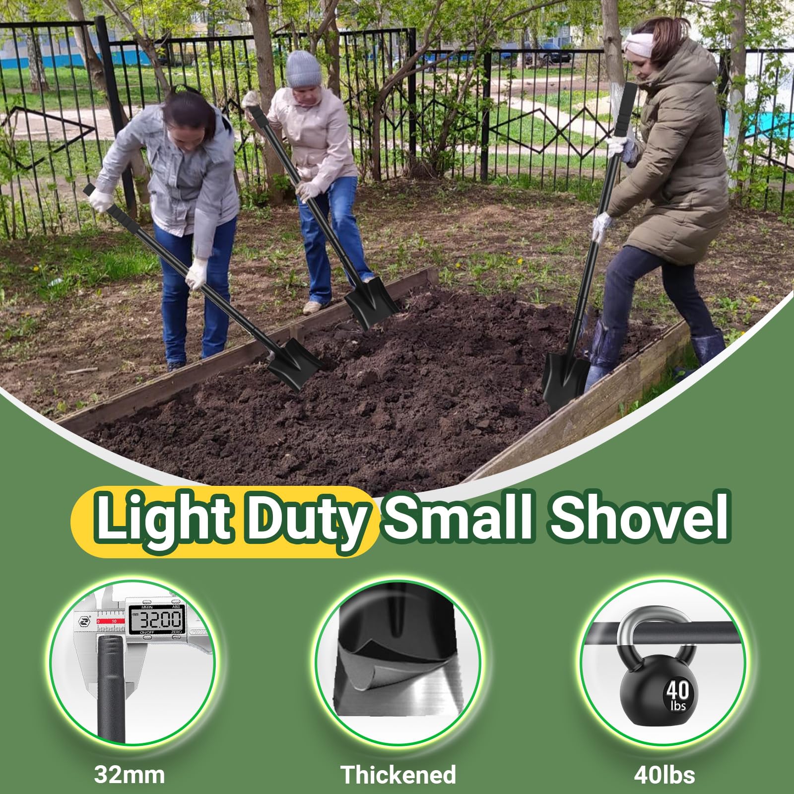 Pala jardineria pequeña con Mango metálico de 110cm, Mini Pala Desmontable para jardinería Camping Supervivencia,Negro