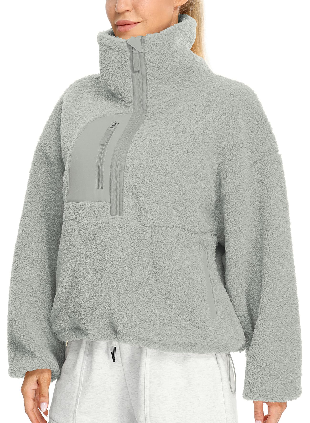 icyzone Sudadera de forro polar para mujer, con bolsillos y cordón