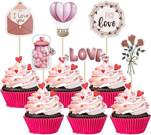 36 piezas de decoración para magdalenas para el día de San Valentín dulce amor para el día de San Valentín temática de cumpleaños decoración de