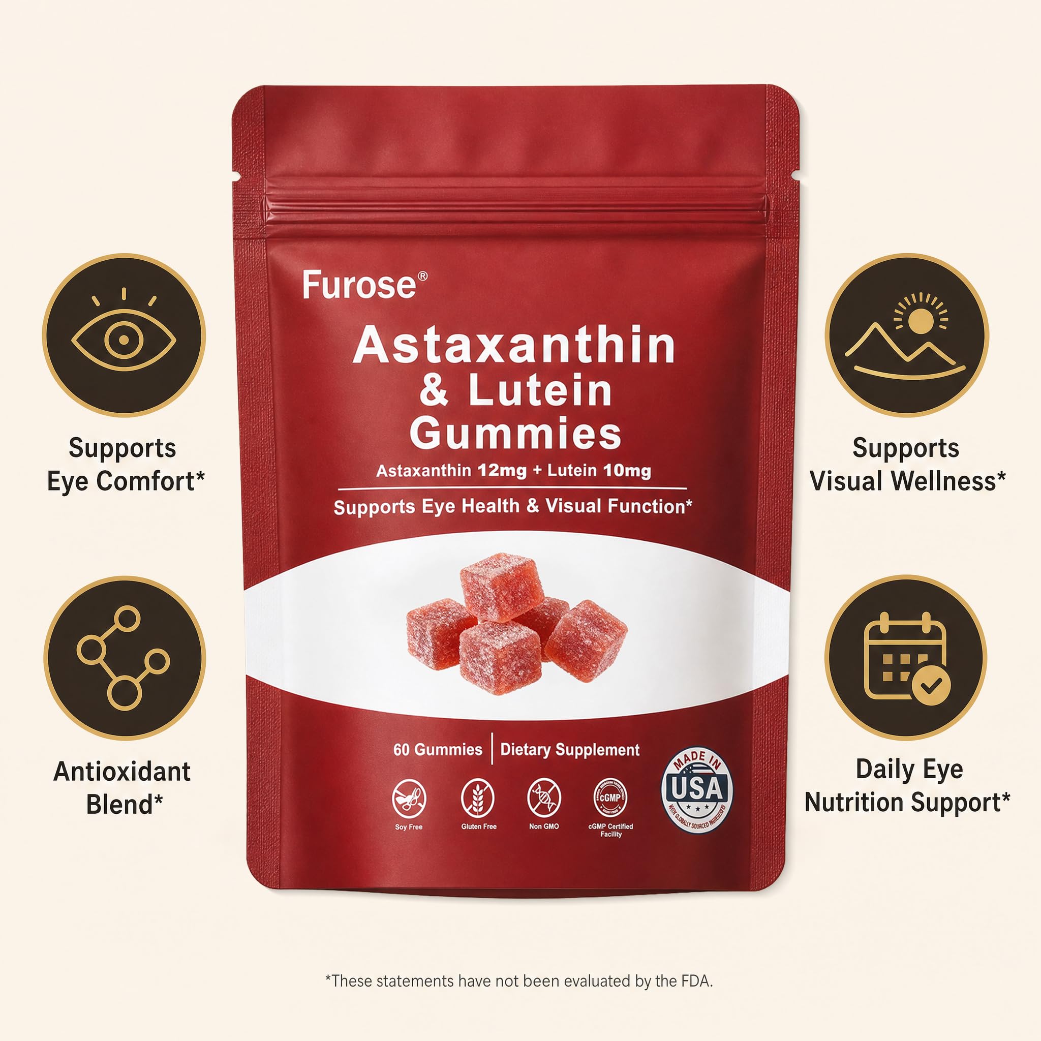 Astaxanthin 12mg & Lutein Gummies, Strength Quadruple Nutrient Antioxidant — Amazon image 4