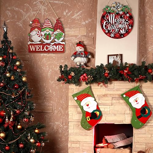 Miniatura 5 de Thyle 2 letreros de bienvenida de Navidad para puerta delantera, gnomo de madera, decoraciones de Navidad para interiores y exteriores, hogar,