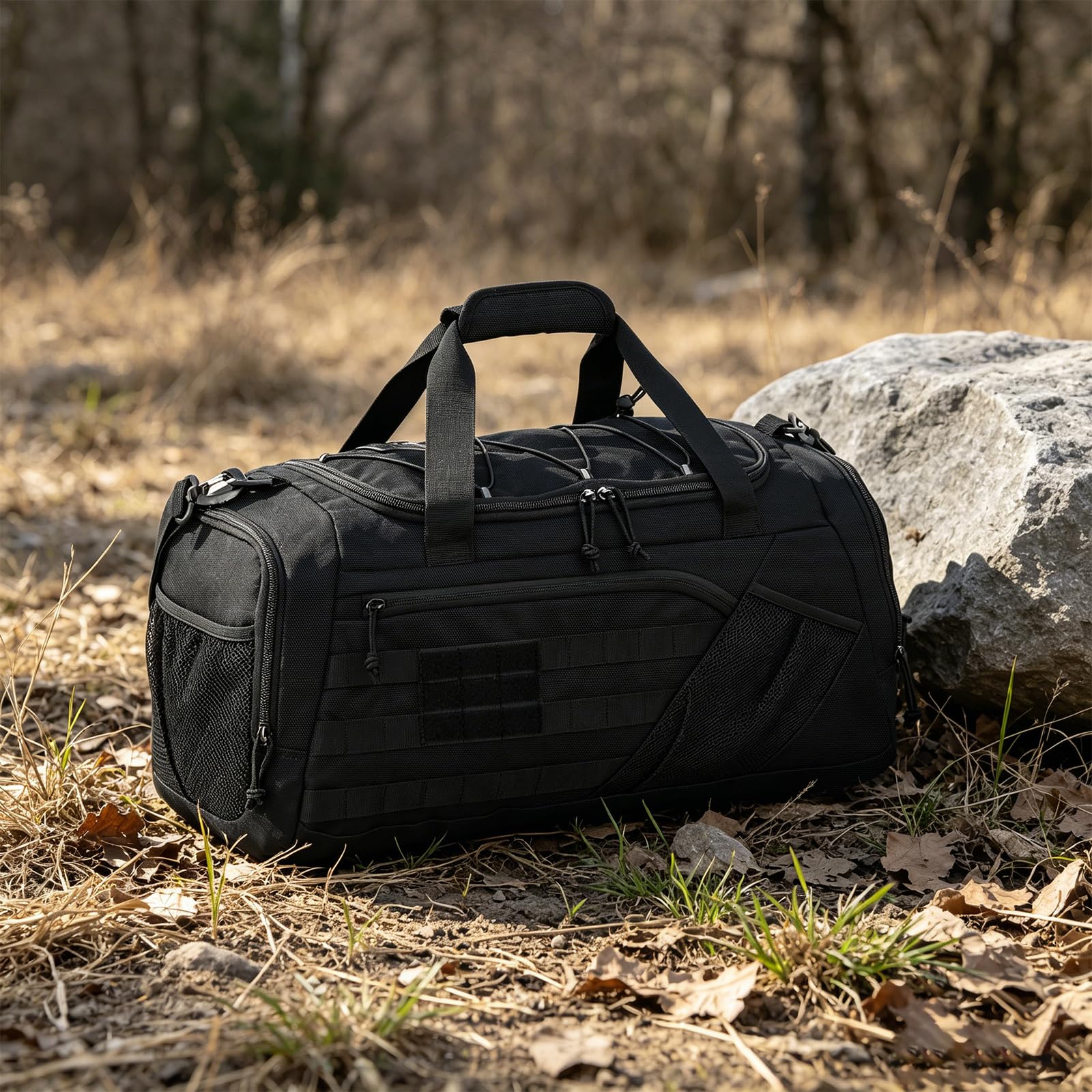 45L Sac de Voyage Tactique pour Homme 3 en 1 Sac à Dos de Sport avec Compartiment à Chaussures, Poche Humide et Sangles de Sac à Dos pour Fitness, Voyages ou Week-Ends (Noir)