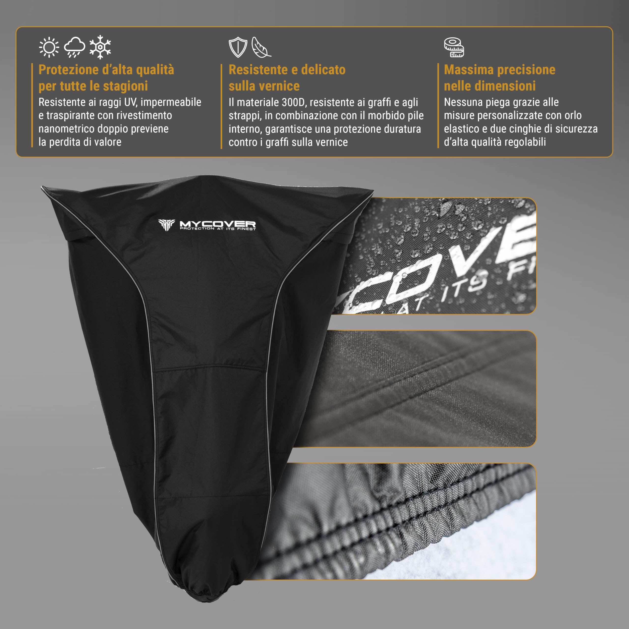Telo coprimoto premium realizzato a mano - 30 misure per oltre 2.500 modelli - vestibilità 100% su misura, impermeabile, invernale e ultra resistente agli strappi XL+TC (L250xB115xH145)