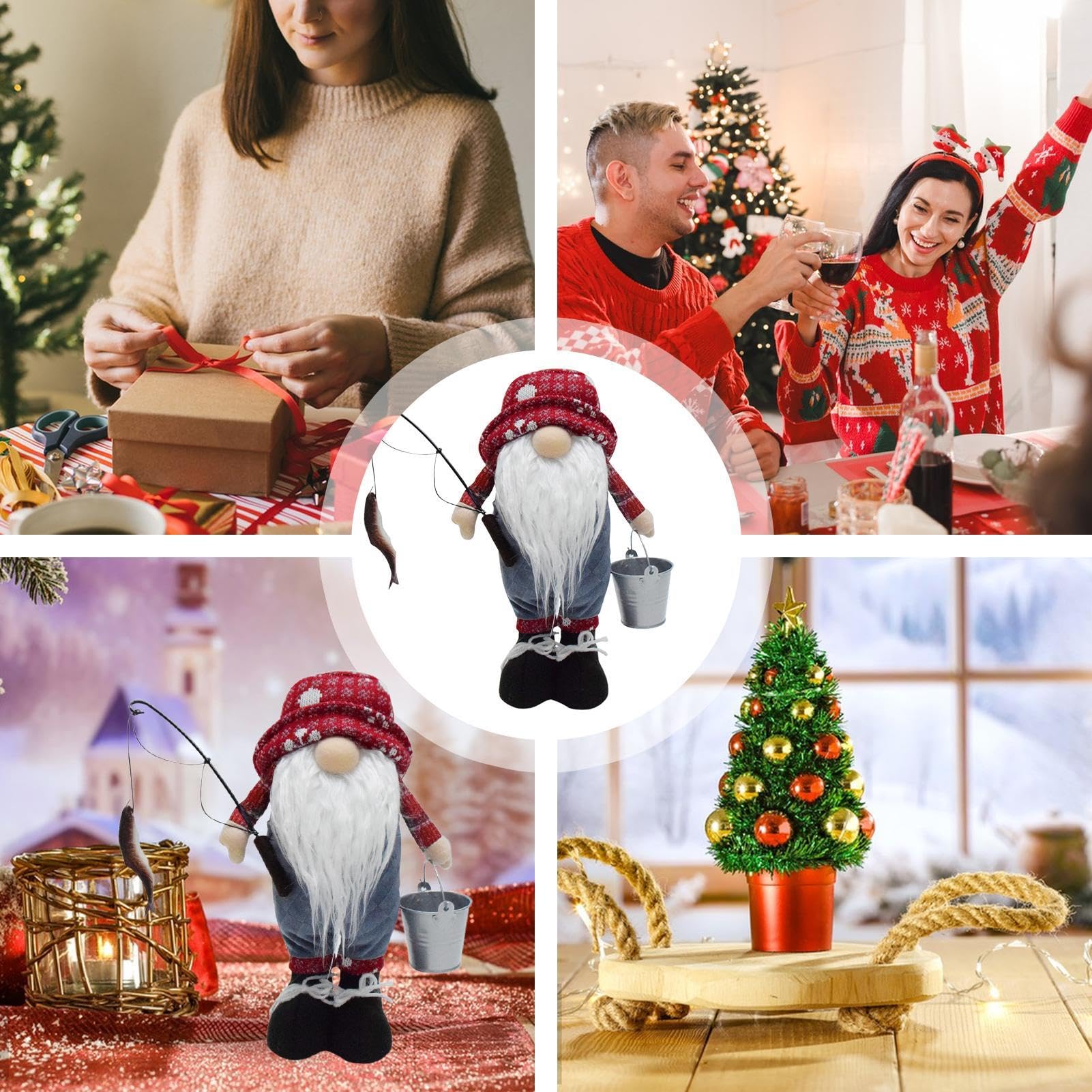 Ornamento a forma di gnomo senza volto, statuette di Tomte fatte a mano, decorazione da tavolo, gnomo da pesca, decorazione rustica per la casa, gnomo da pesca fatto a mano per fascino stravagante
