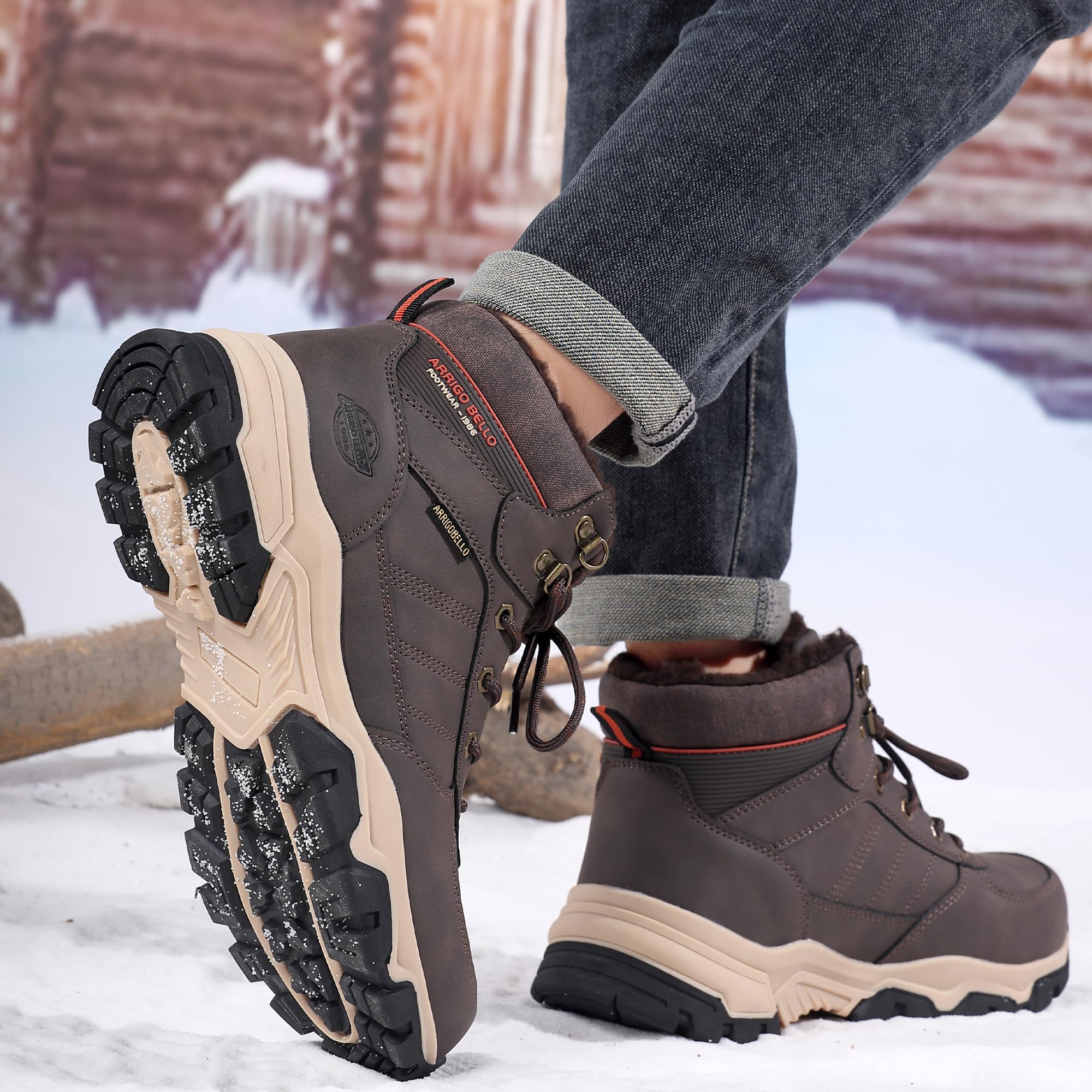ARRIGO BELLO Botas Hombre Invierno Botines Nieve Antideslizante Piel Cálida Trekking Montaña Outdoor Zapatos Talla 41-46 (A DKMarrón, Talla 45)