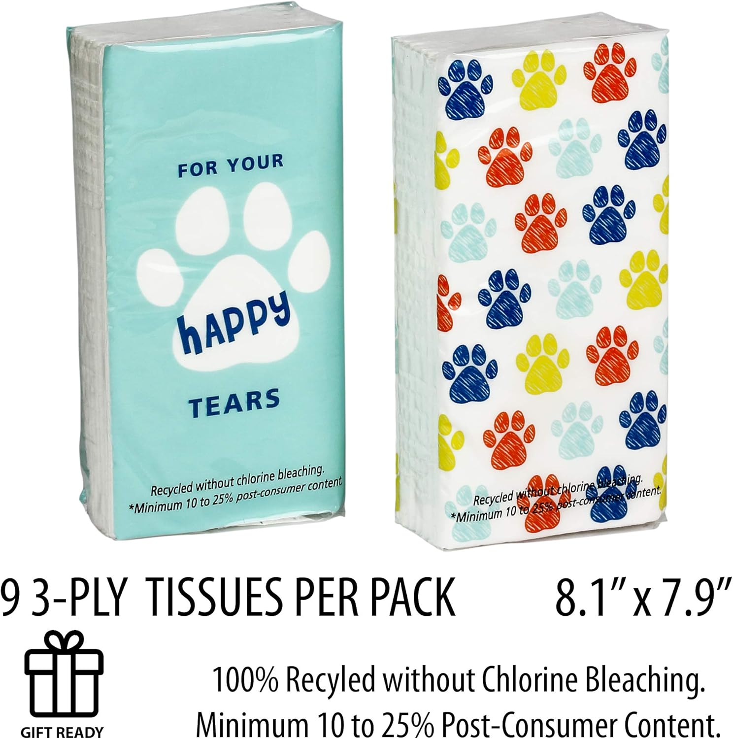 New Arrivals Pocket Sized White Travel Facial Tissue, 24 Packs, 216 Sheets, Paw Print Designed Package