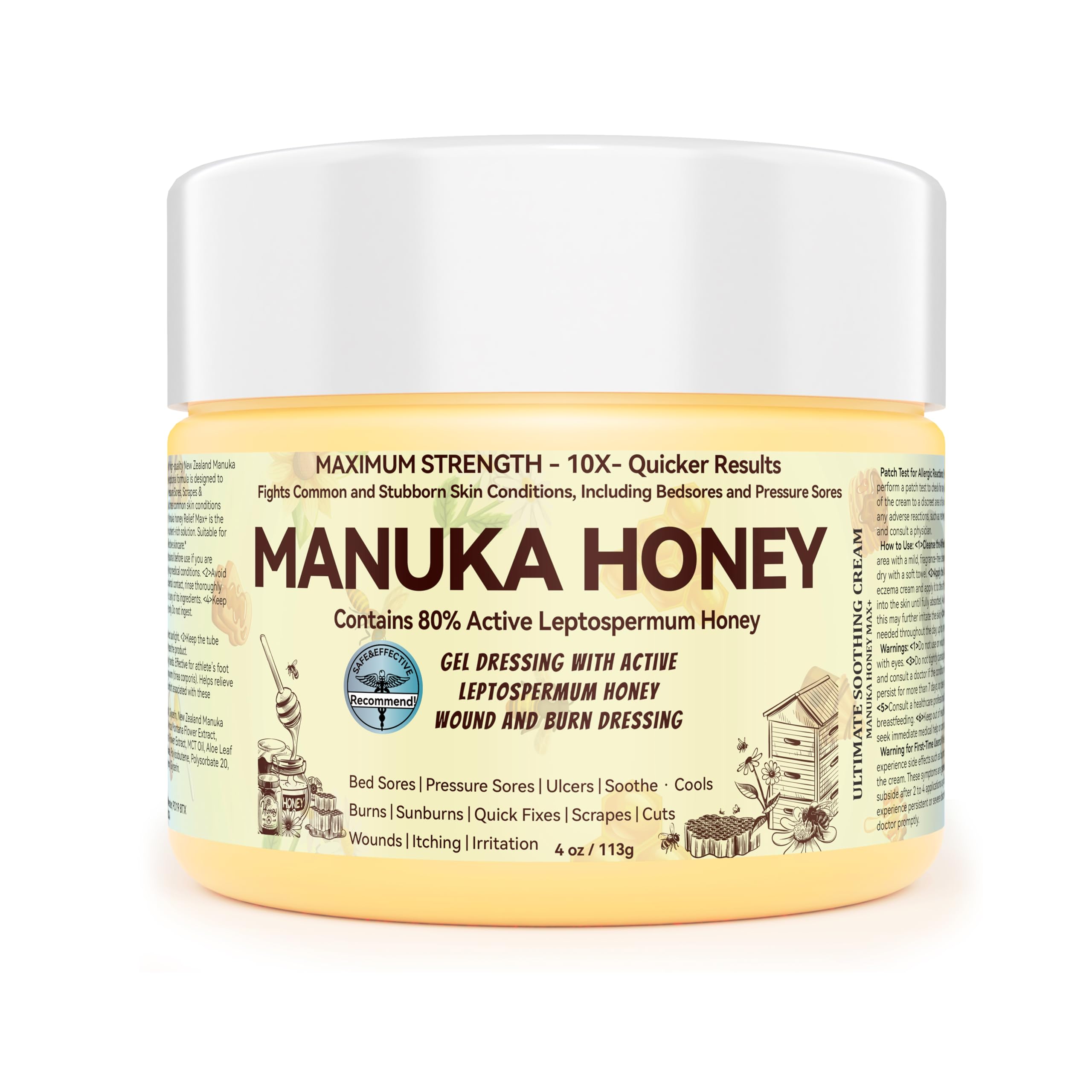 Manuka Honey 5x Accelerated Healing Relief Care Products, Advanced Cream for Buttocks Bed Sores Cream, Pressure Sores, Wounds, Ulcers, Cuts, Scrapes,