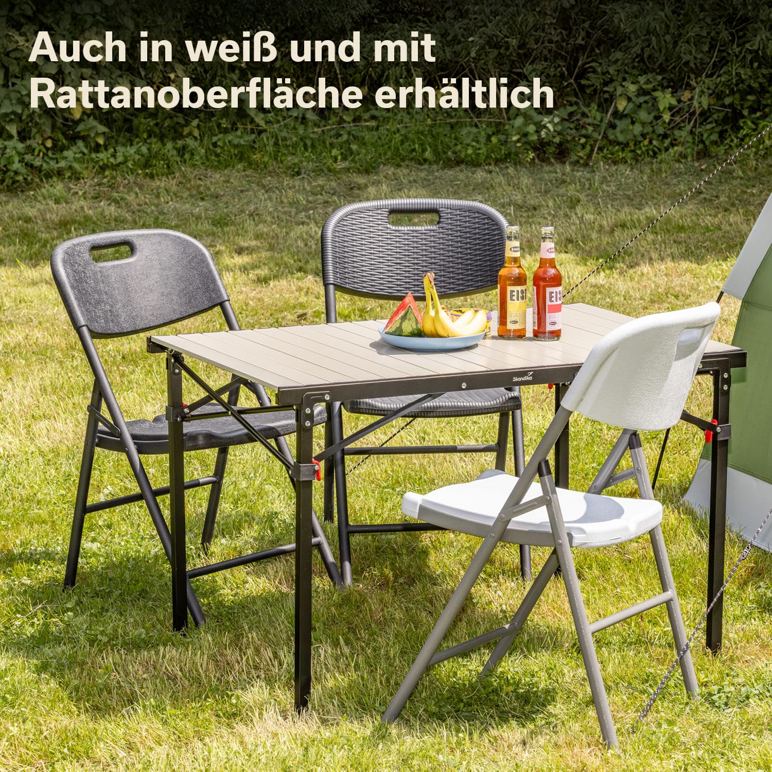 Skandika Klappstuhl MASI | Klappbarer Stuhl, 2er / 4er Set, 4 kg leicht, belastbar bis 150kg, wetterfest, Aufbau ohne Werkzeug | Campingstuhl klappbar, faltbar, für Camping (Schwarz | 2er-Set)