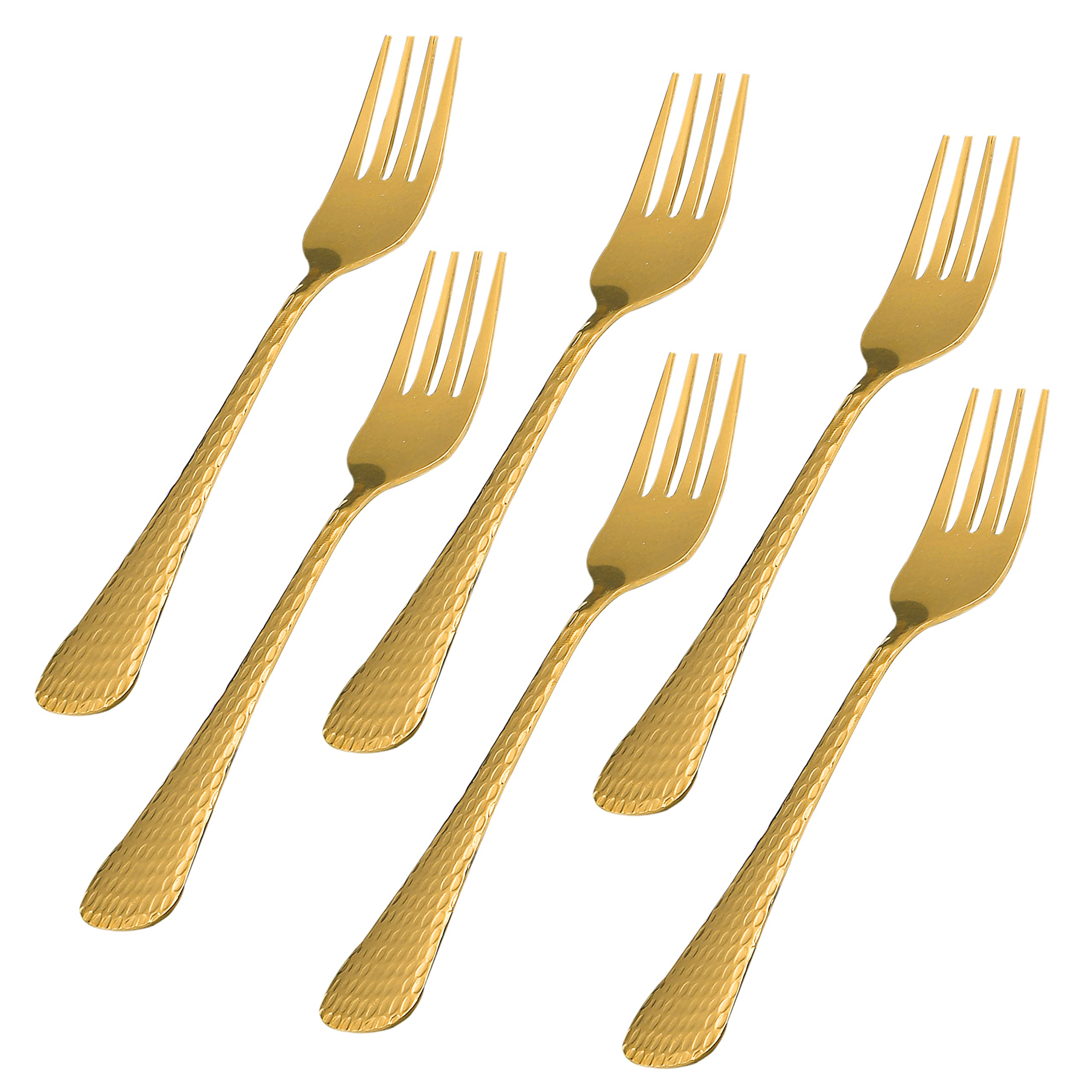 AXIOMGolden Fork Stainless Steel Cutlery Set. 6 Pieces Premium Silverware Forks with Champagne Gold Colour Plating