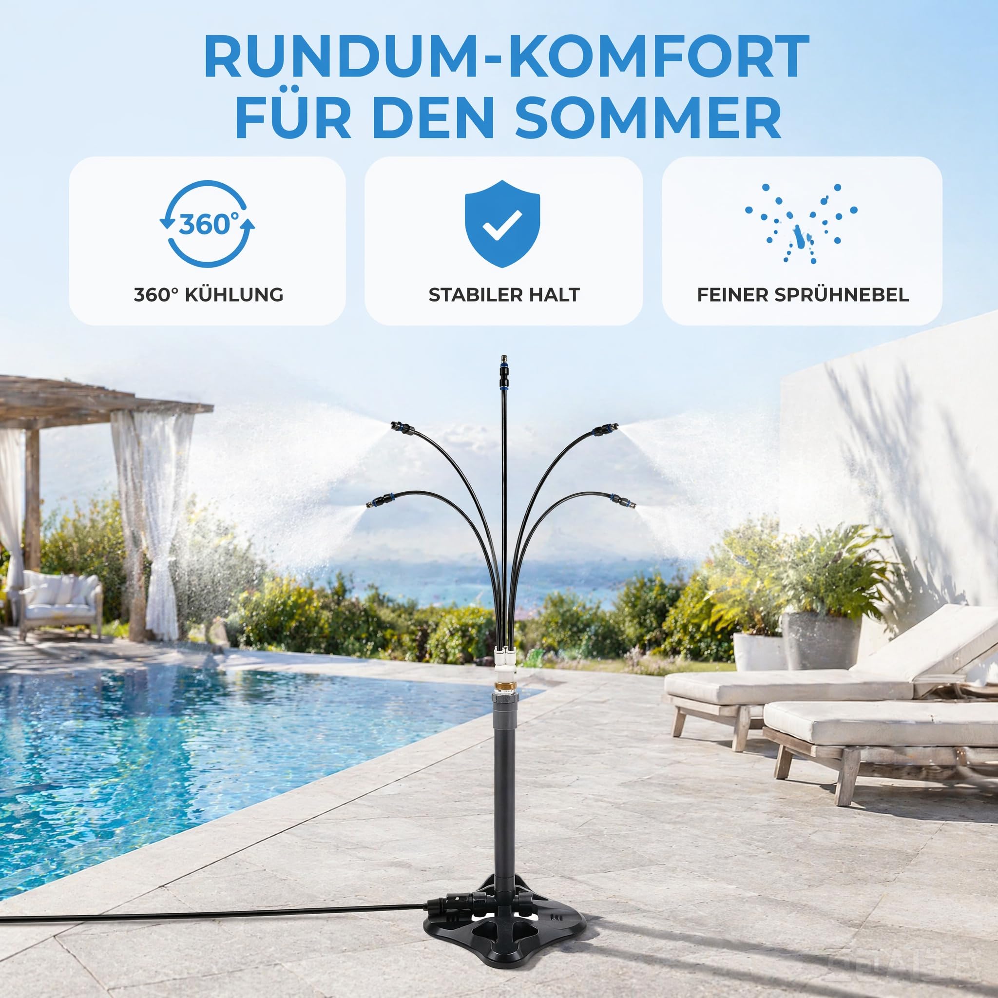 Wassernebel KüHlung Terrasse, Stehendes Vernebelungssystem, SprüHnebel Terrasse, 4 MessingdüSen Mit FormgedäChtnisrohr GartensprüHküHler FüR Garten, Terrasse Und Pool (B Erweitert *1)