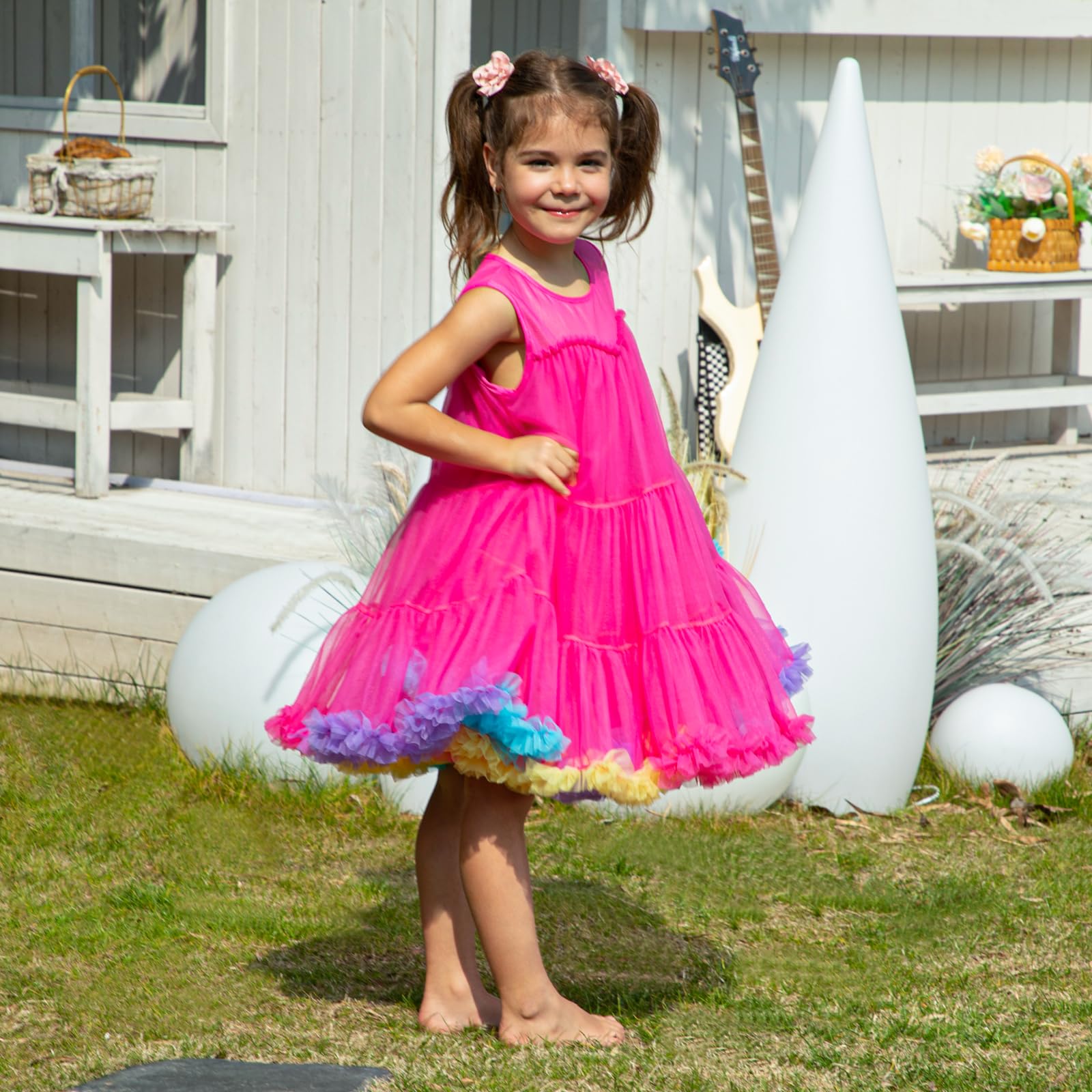 LACOFIA Vestido Tutú Niña con Capas de Tul Suave Vestido Verano de Princesa para Cumpleaños Bodas Fiesta 2-8 Años