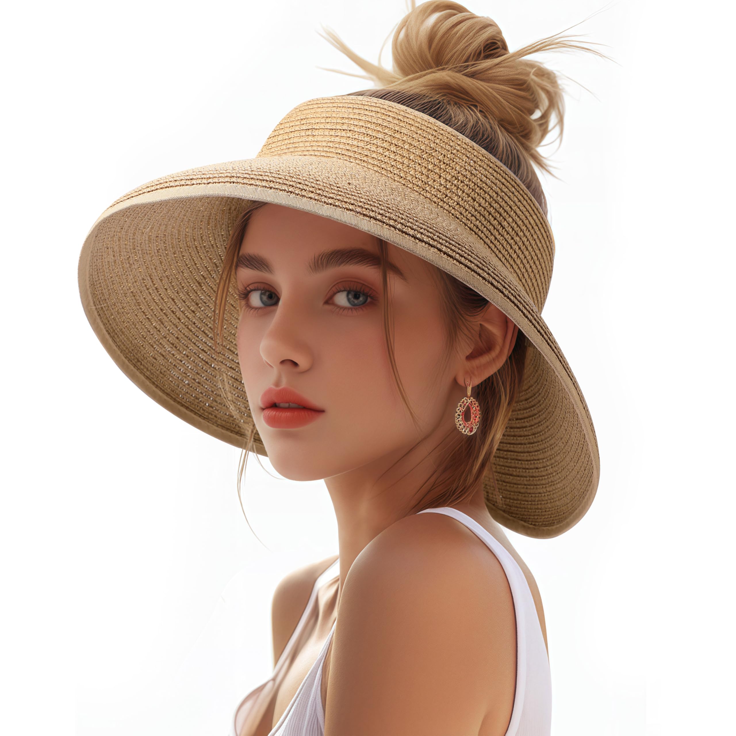 Sun Hats for Women, Wide Brim Straw Beach Hat for Women Foldable Floppy, Sun Hat UPF 50+ UV Protection