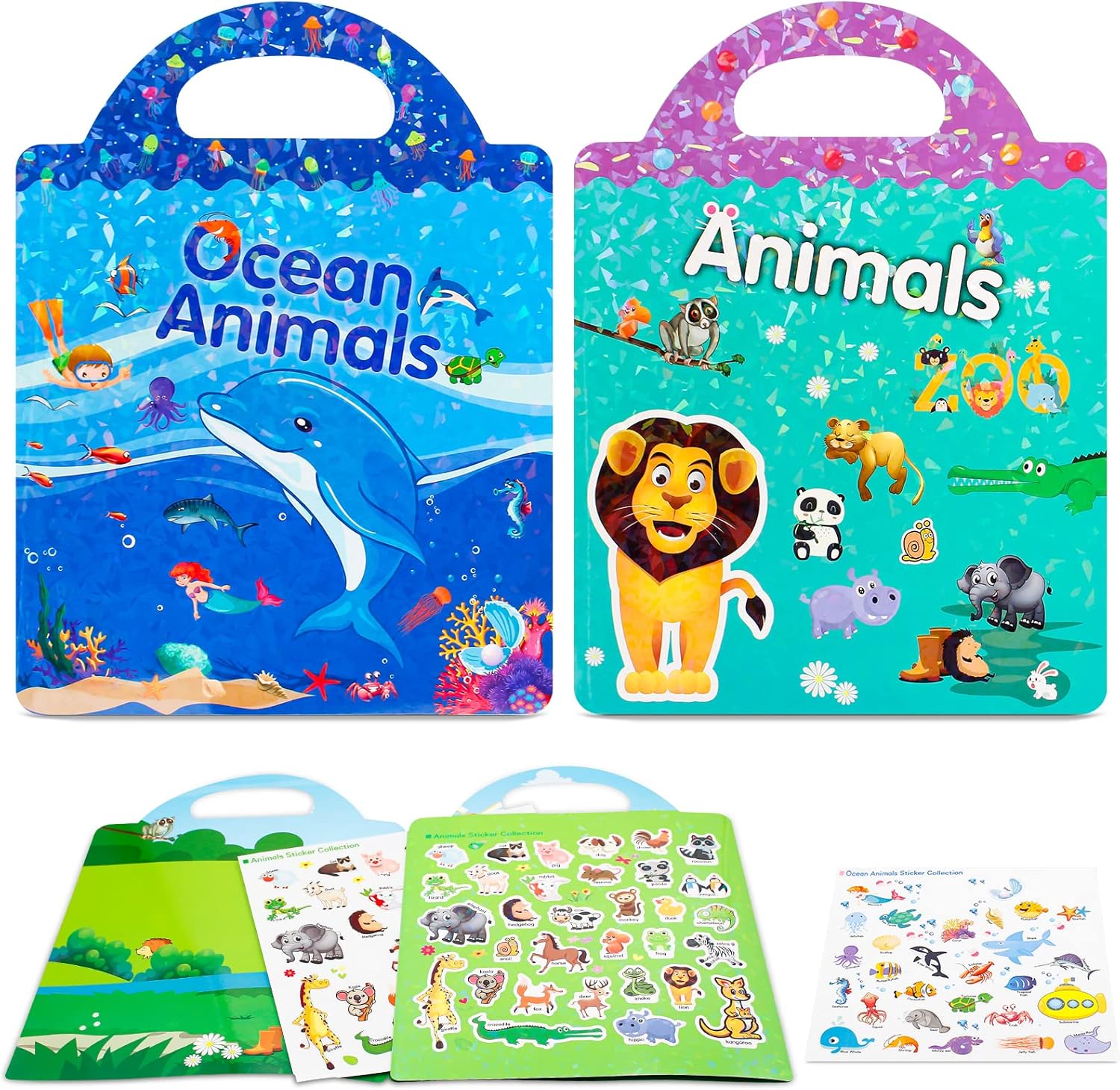 Reusable Sticker Books for Toddlers, 2 Pack Stickers Books, 3D Static