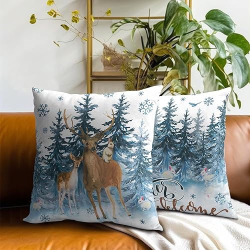 Miniatura 8 de Giwawa Juego de 2 fundas de cojín cuadradas con diseño de bosque de montaña, acuarela y montañas bohemias de 16 x 16 pulgadas, fundas decorativas