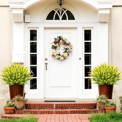 Miniatura 3 de N&T NIETIN - 10 paquetes de plantas artificiales para exteriores, hierba falsa de mono con flores para maceta, decoración de jardín, ventana,