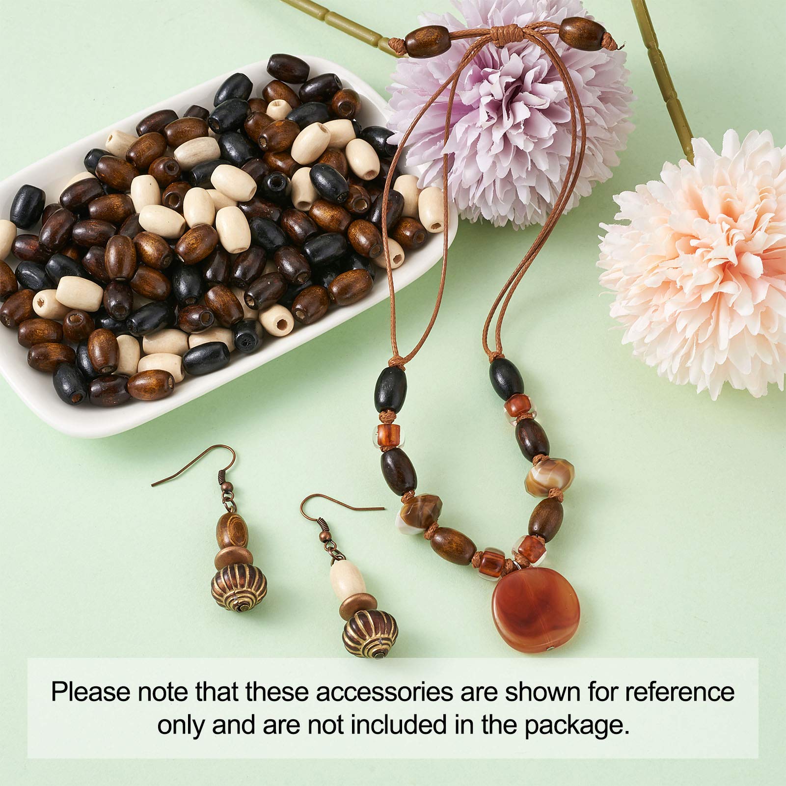 400 Perline Di Legno Ovali Con Foro Grande - 12x11mm Per Gioielli, Trecce E DIY