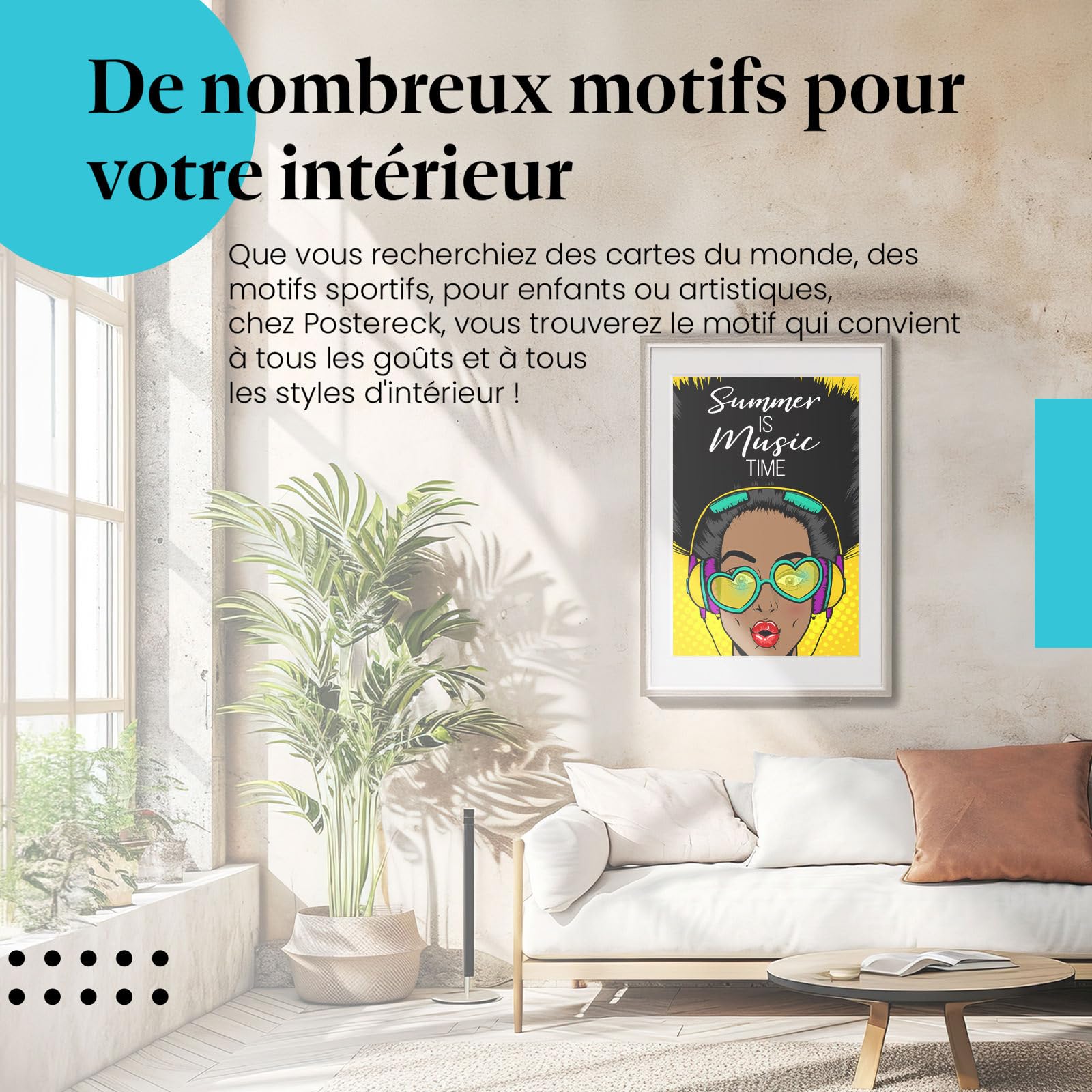 Postereck - 0914 - Affiche rétro, Summer is Music Time Pop Art. Art Mural Tirage – Décoration musique, été, Canvas - toile - 100,0 cm x 75,0 cm
