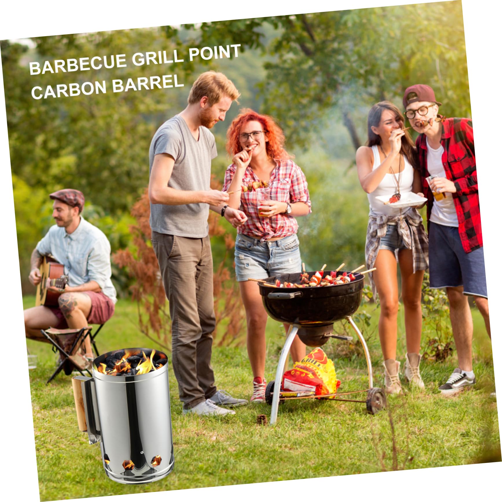 Happyyami Barile di Accensione Barbecue Rapido per Carbone in Ferro Zincato | 1 Pezzo, Manico in Legno Resistente al Calore, per Fornelli e Bracieri, Accensione Veloce e Uniforme
