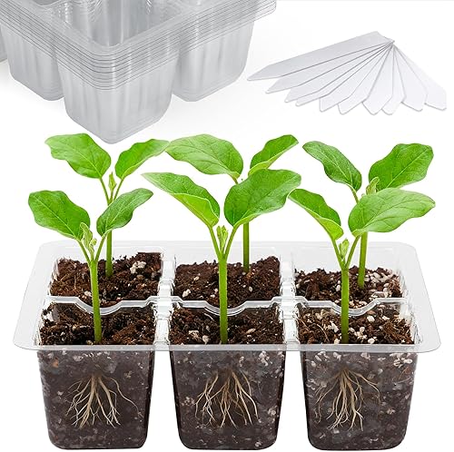Miniatura 10 de Bonviee Paquete de 10 bandejas iniciadoras de semillas con tapa elevada, kit de bandejas iniciadoras de semillas de 120 celdas engrosadas