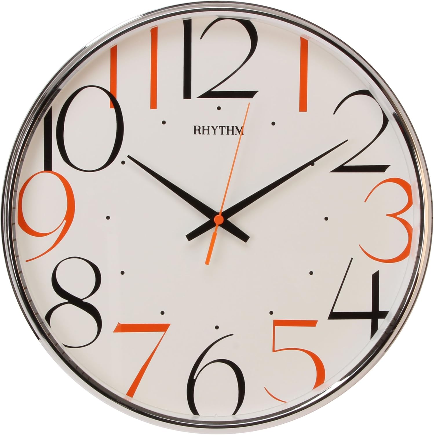 Rhythm Wall Clock Large Black and Red Numbers and Sweeping