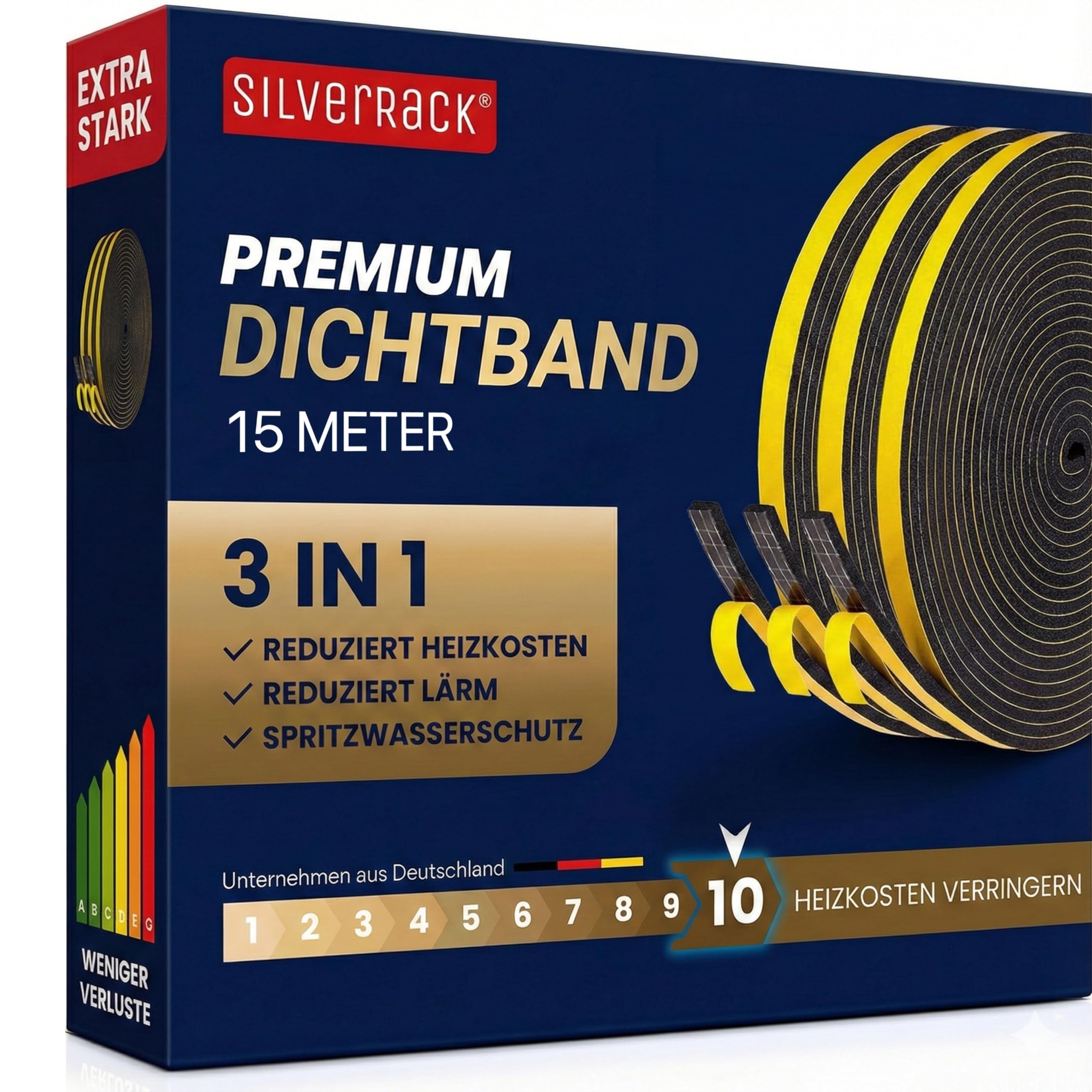 SilverRack Guarnizione autoadesiva per porta, 15 m, colore nero, 6 mmx1.5 mm, 3 rotoli da 5 m, paraspifferi per risparmiare sui costi di riscaldamento