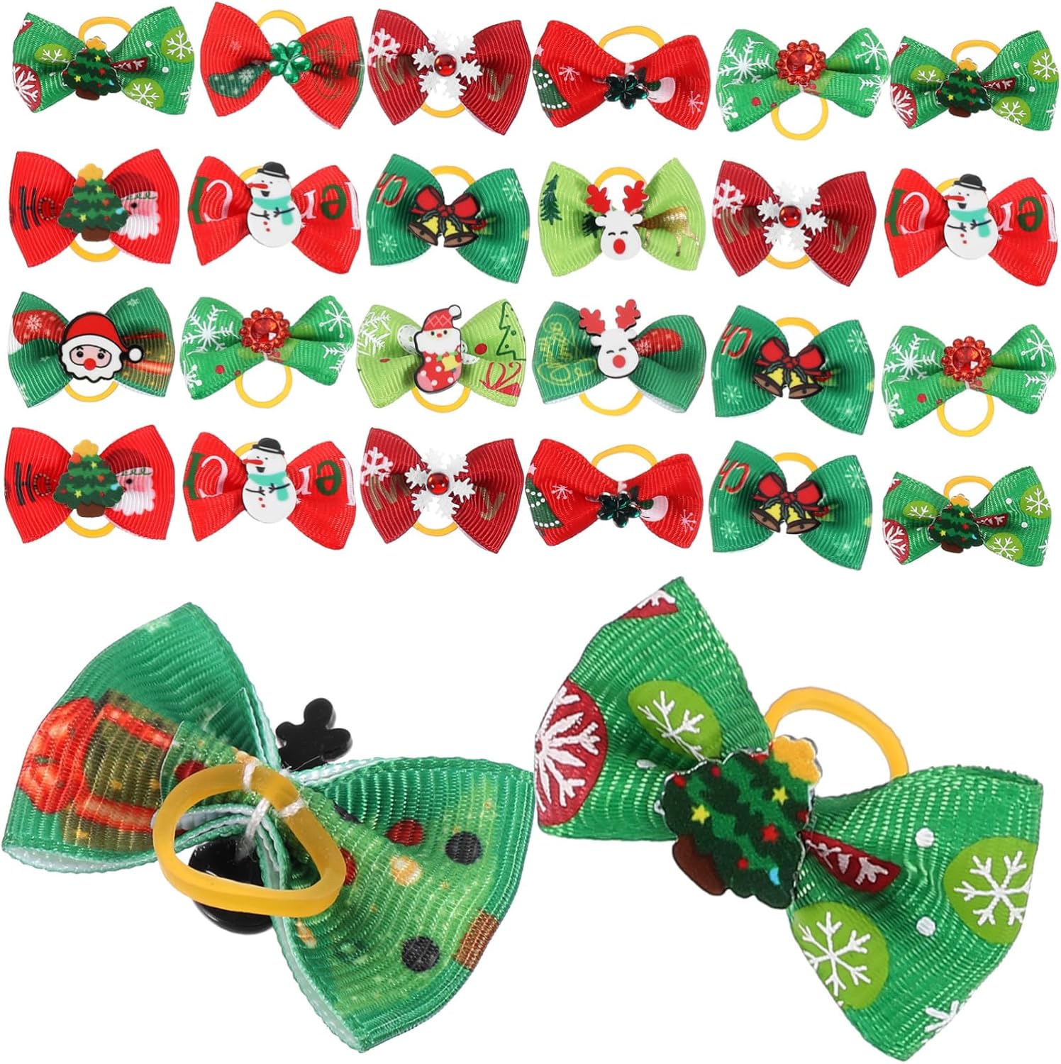 Christmas Pet Hair Ties 50 Pieces with Elastic Band Dog Hair Bows Small Holiday Accessories for Dogs and Puppies Random Design 2