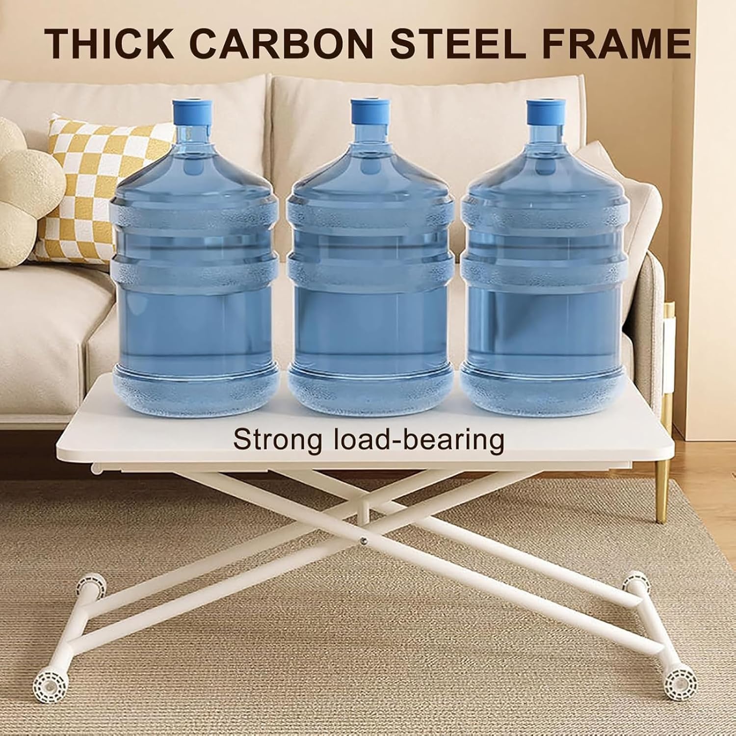 Mesa de Centro elevable, Multifuncional, de Altura Ajustable y con Patas de Metal para Sala de Estar, Comedor, Oficina o Escritorio móvil.