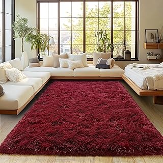 12 Burgundy Bedroom Ideas for Rich Elegant Cozy Depth 30 Burgundy Plush Rug for Living Room Fuzzy Carpet for Bedroom Dorm, Non-Sl...
