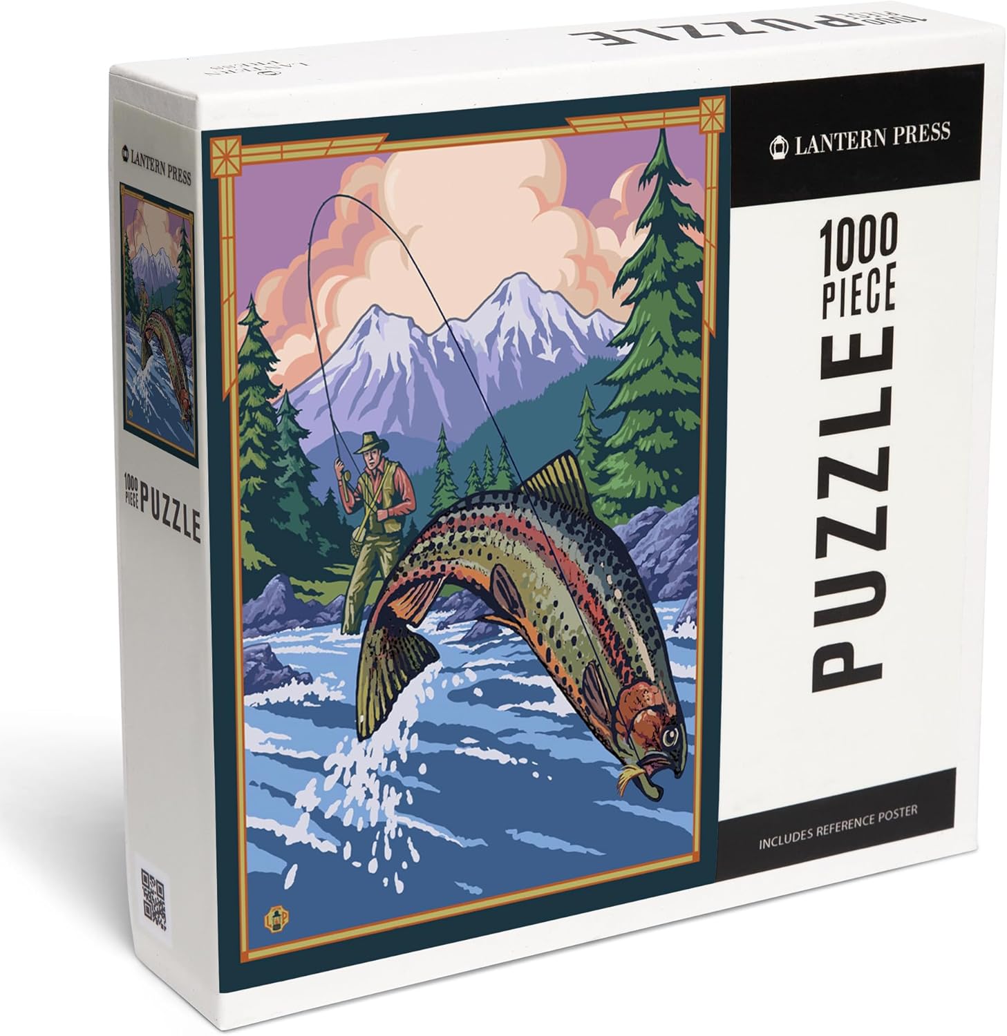 Lantern Press Fly Fisherman with Fish Jumping 1000 Piece Jigsaw Puzzle for Adults, Made in USA with Reference Poster