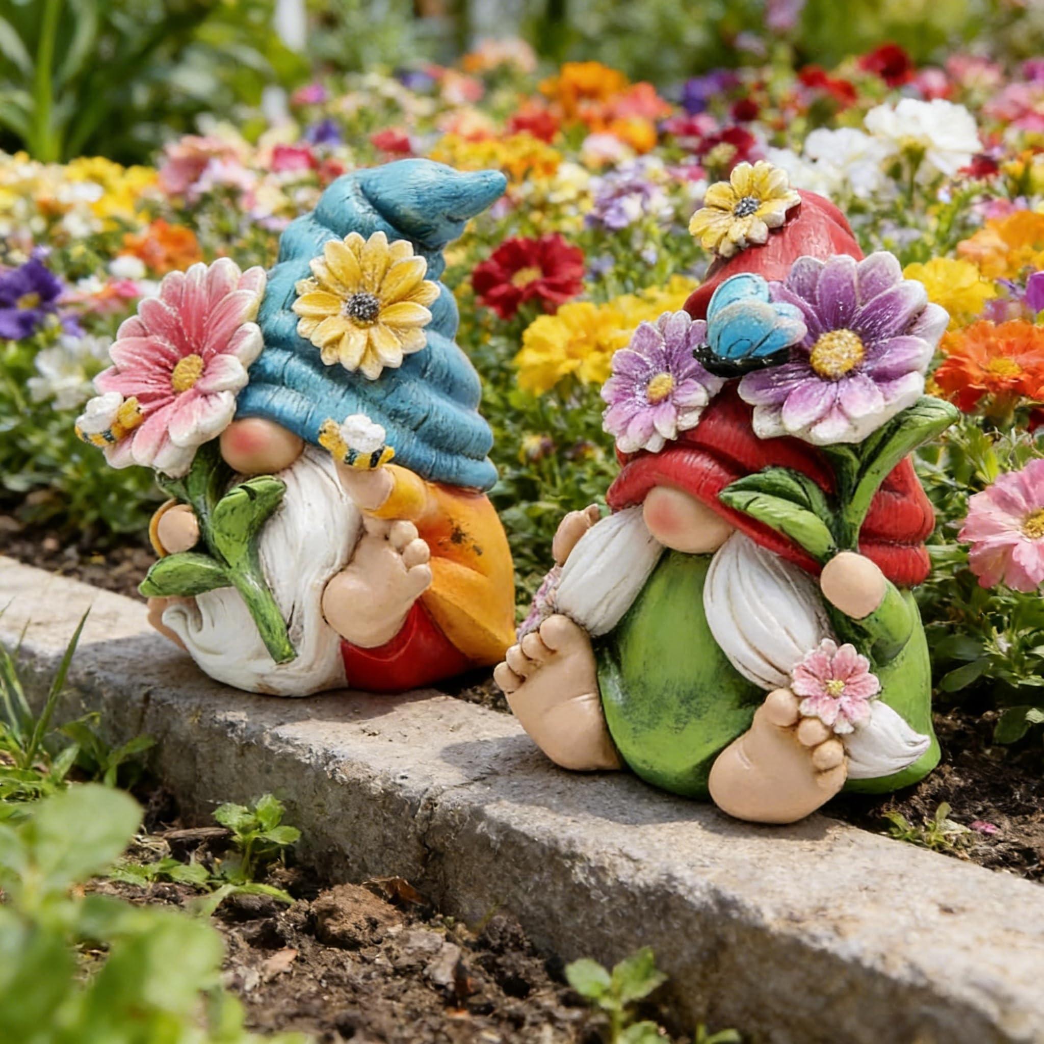 Hodao 2 gnomos de Primavera y Verano de 4 Pulgadas de Alto, Decoraciones de jardín de Tomte, Elfo, otoño, gnomo, Regalos, Figura de Elfo Sueco, Enano, decoración de gnomo de Mesa, decoración de