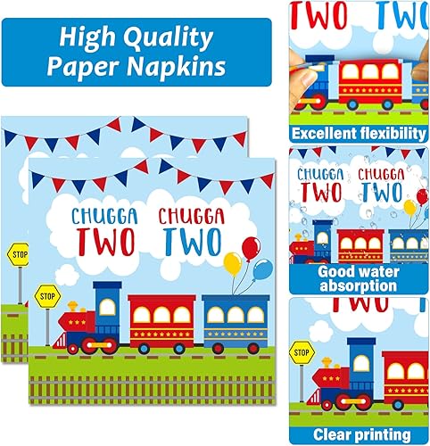 Miniatura 3 de 100 PCS Chugga Chugga Two Two - Juego de suministros para fiestas, platos de tren y servilletas para fiesta de 2 cumpleaños, paquetes de vajilla