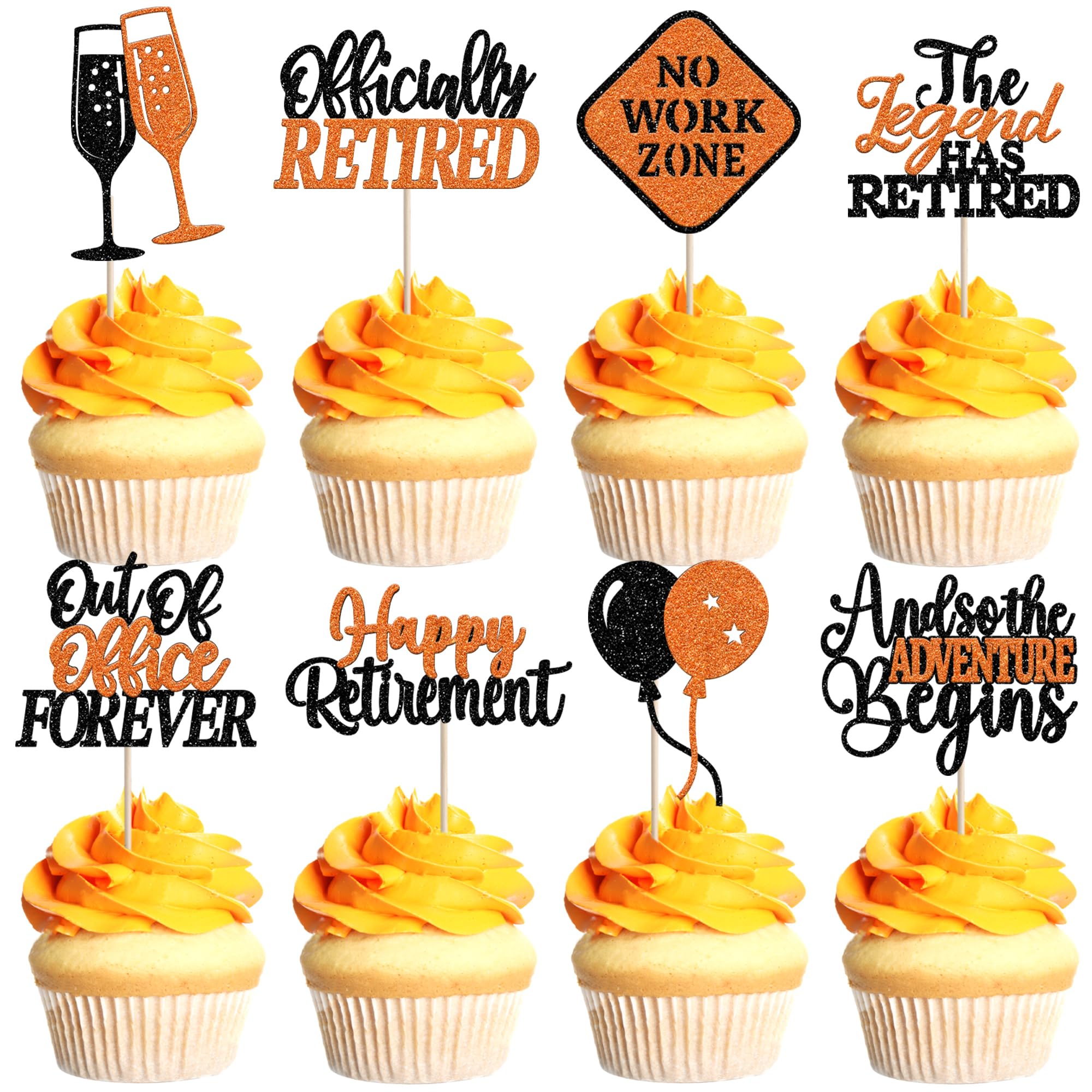 24 Pack Happy Retirement Cupcake Toppers Out Of Office Forever No Work Zone Cupcake Picks The Lagend Has Retired Cupcake Decorations for Officially Retired Party Cake Decorations Black Orange