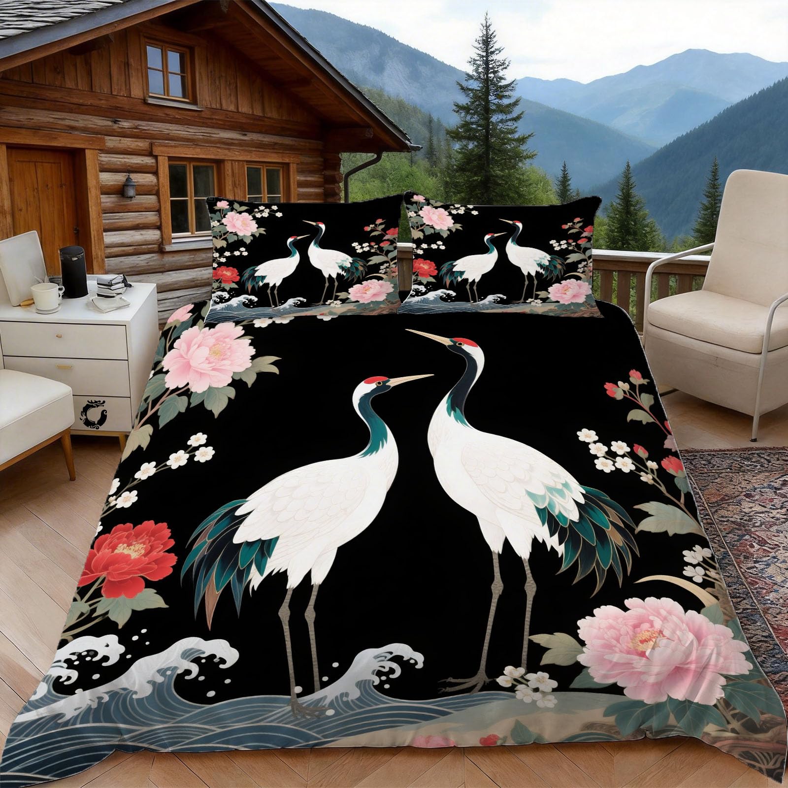 Housse de couette 140x200 grue pour chambre d'enfant et ado