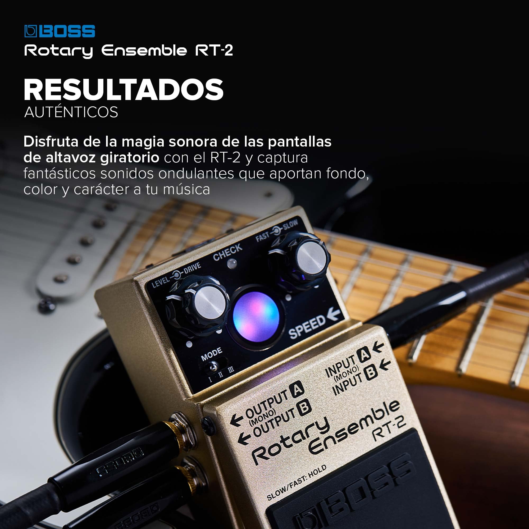 BOSS RT-2 | Pedal Rotary Ensemble compacto | Auténticos sonidos de altavoz giratorio | A medida para guitarristas y teclistas | 3 modos versátiles | Varios FX de modulación en uno