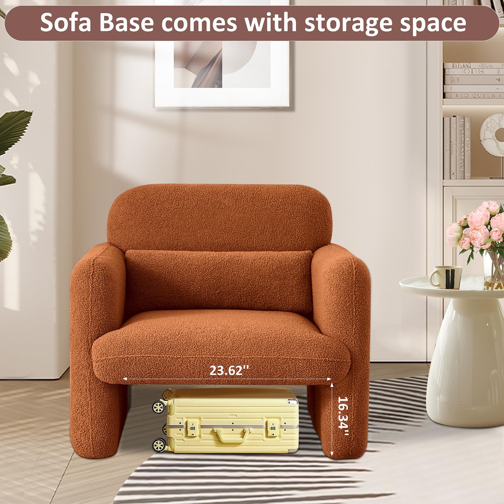 Fauteuil Relaxant Rembourré - Cadre Bois Massif - Tissu Style Lin - Avec Coussin Lumbaure - Pour Salon, Chambre