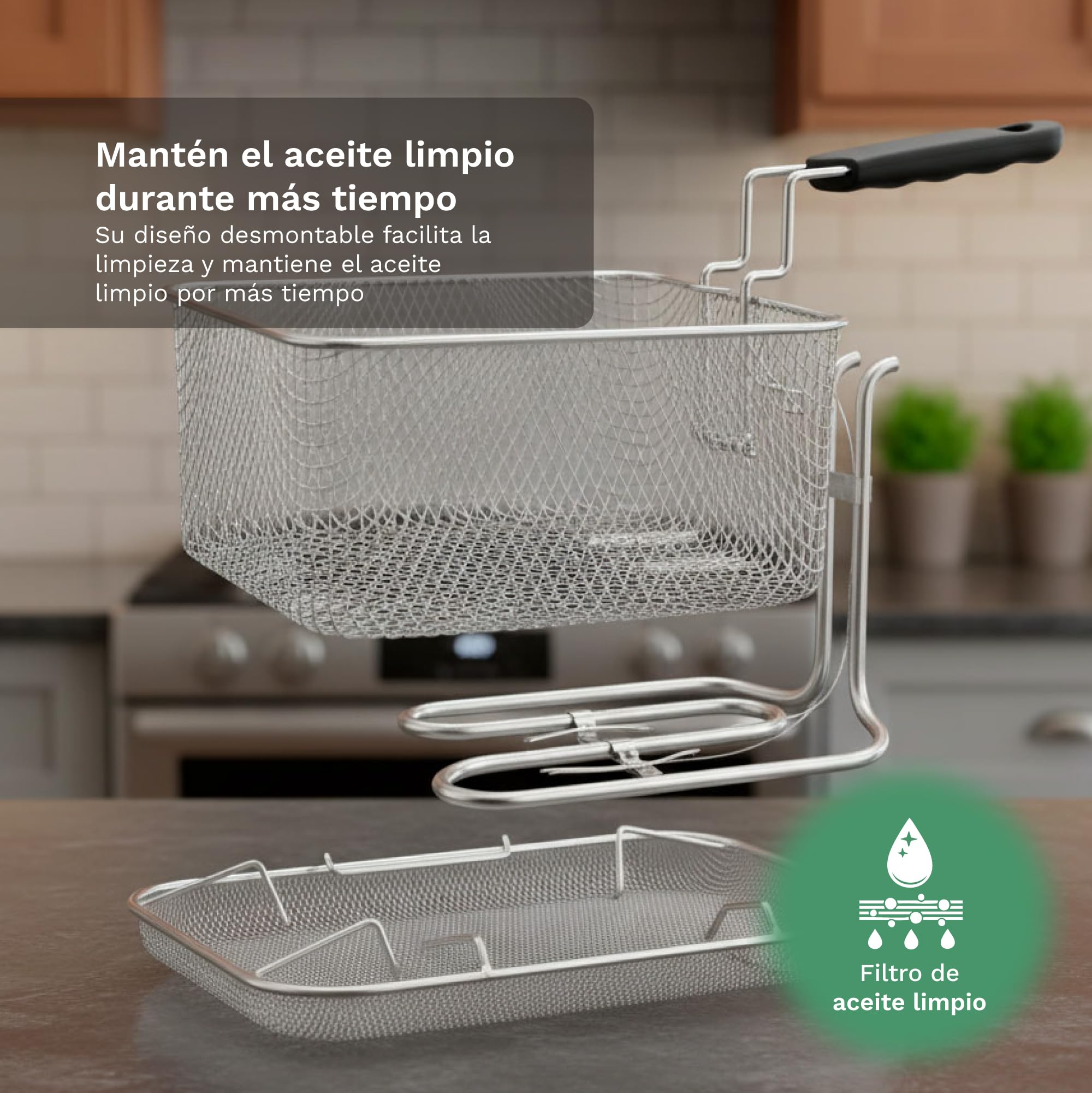 Grunkel Freidora eléctrica 4,2L de Capacidad y 3000W cubeta acero inoxidable MAXIFRYPRO Temperatura Ajustable y Filtro antiolores. Termostato hasta 190º. Proteccion contra sobrecalentamiento (4,2L)